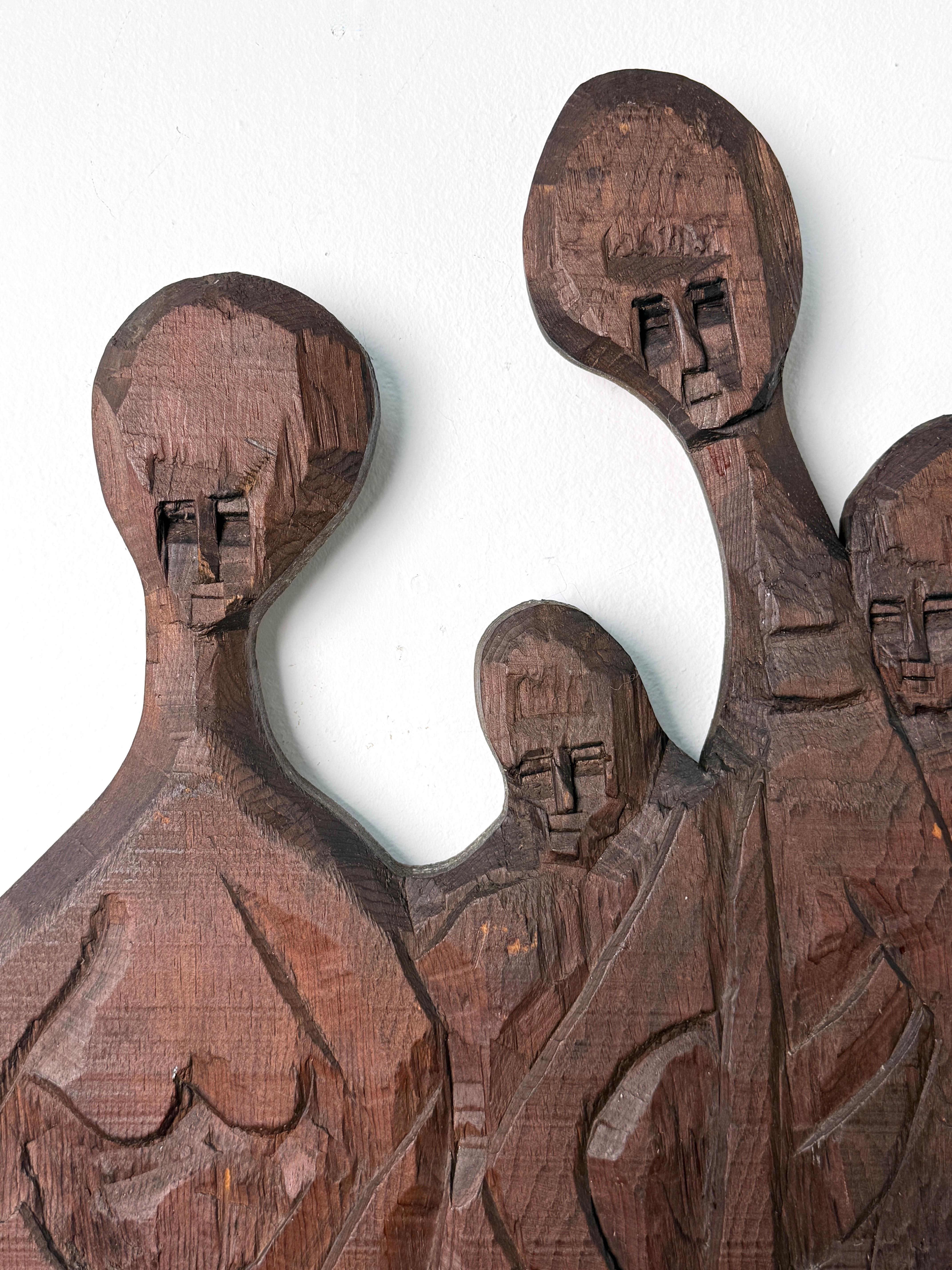 Mid Century Carved Wood Abstract Wall Hanging Sculpture by Jean Claude Gaugy For Sale 2