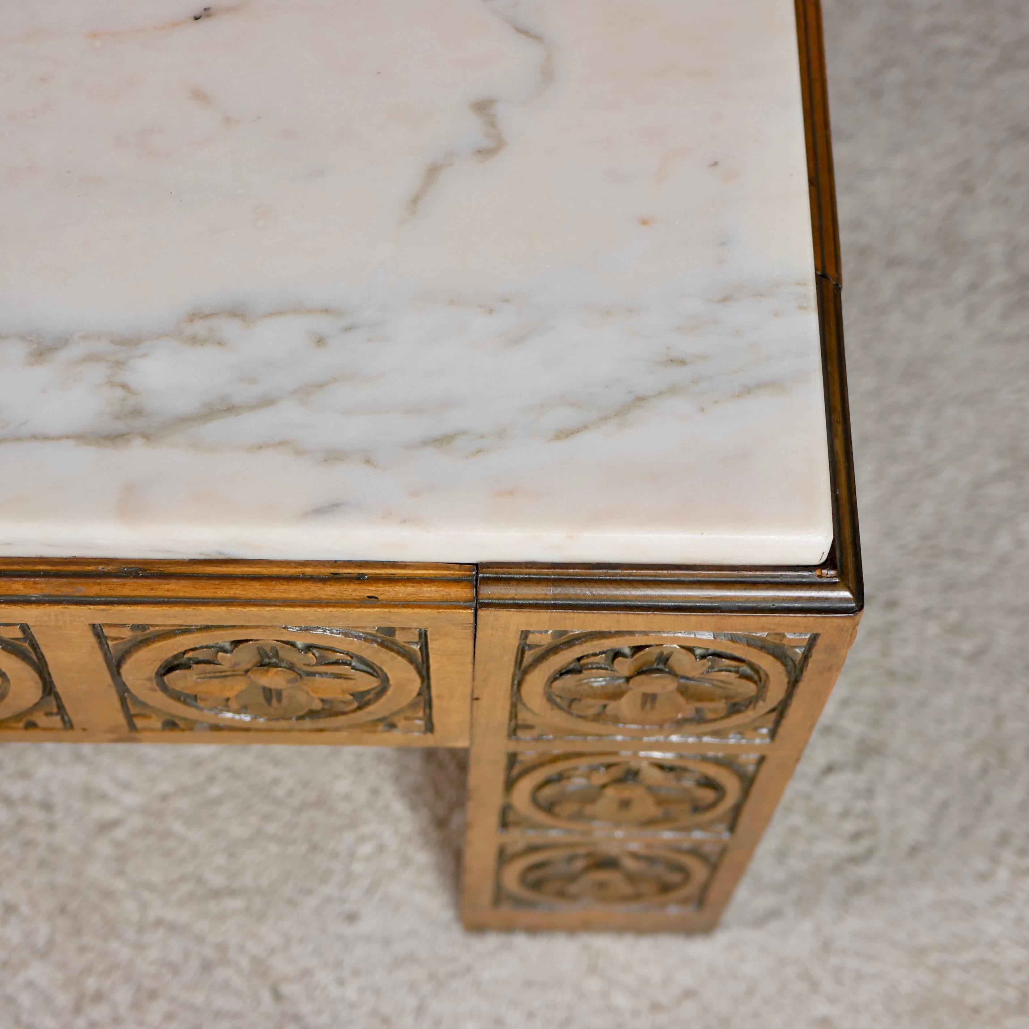 Midcentury Carved Wood and Marble Square Coffee Table from Spain 7