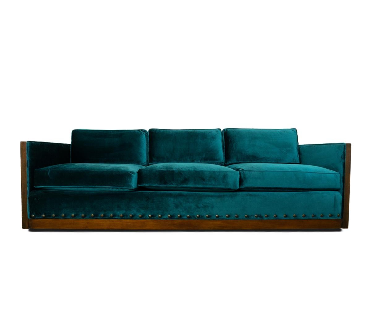 Midcentury Carved Wood Frame Gothic Style Three-Seat Sofa In Good Condition For Sale In Laguna Beach, CA
