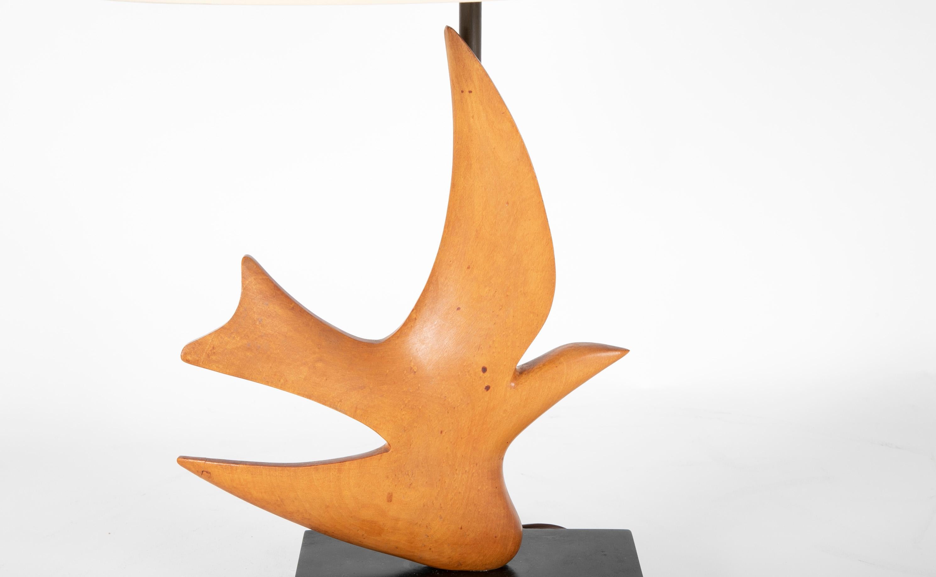 French Midcentury Carved Wood Lamp Inspired by 'Oiseau de Braque'