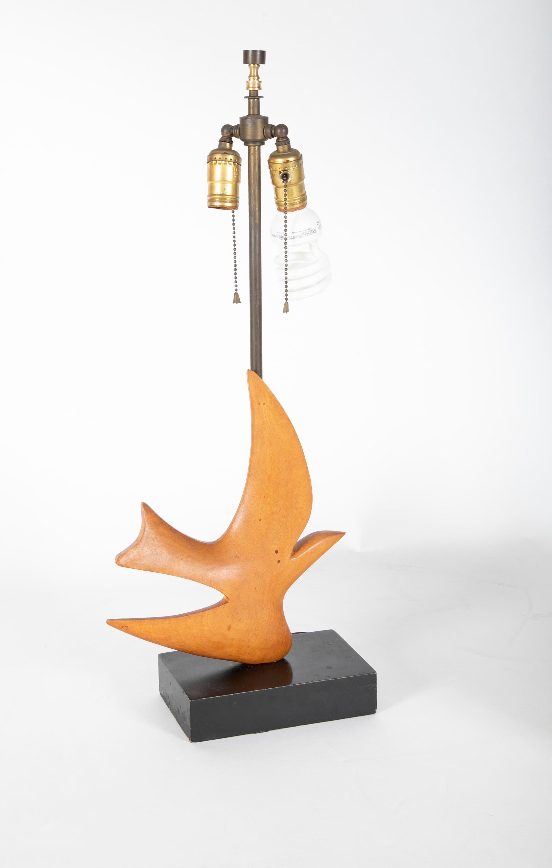 Midcentury Carved Wood Lamp Inspired by 'Oiseau de Braque' In Good Condition In Stamford, CT