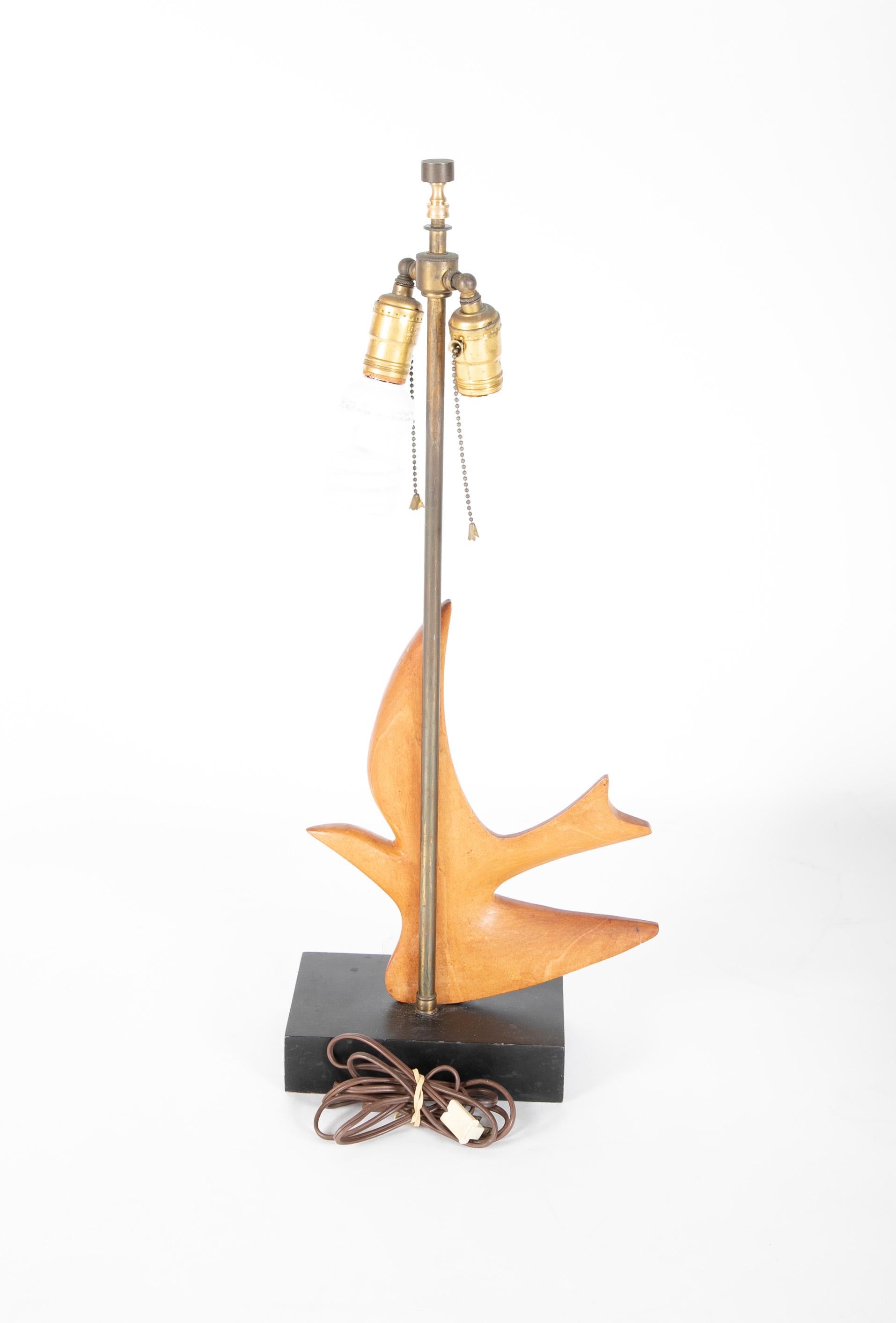 Midcentury Carved Wood Lamp Inspired by 'Oiseau de Braque' 1