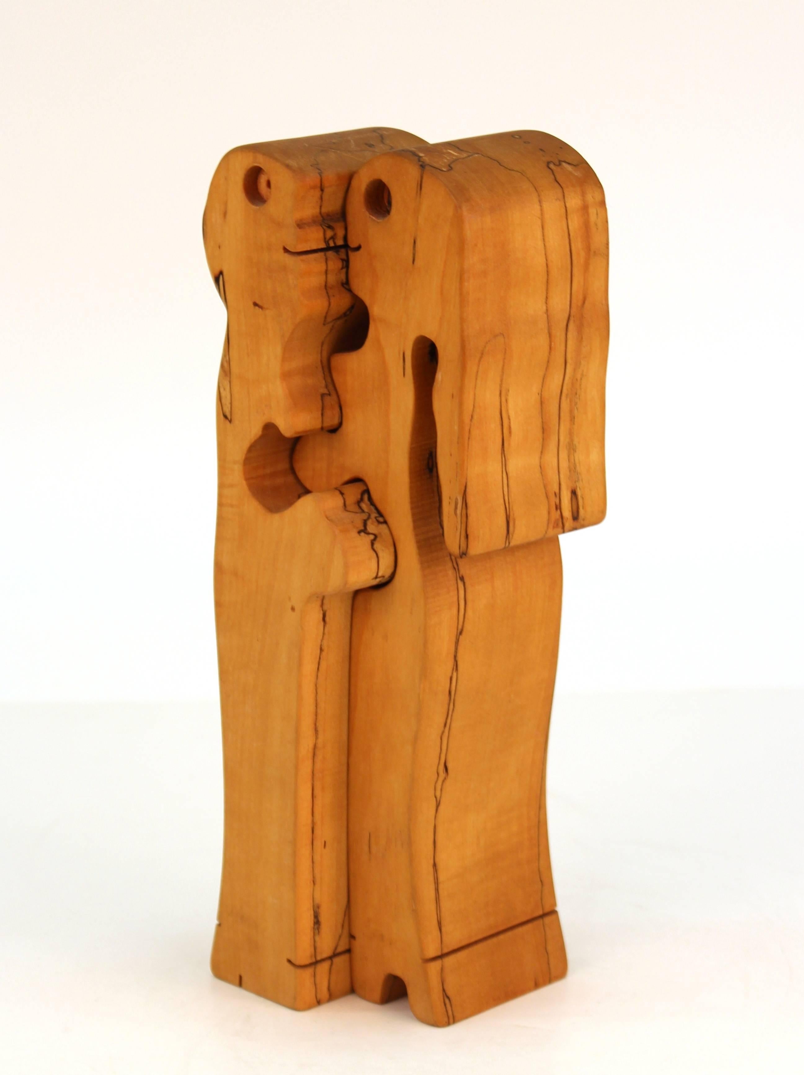 Mid-Century Modern Midcentury Carved Wood Puzzle Sculpture of Embracing Couple