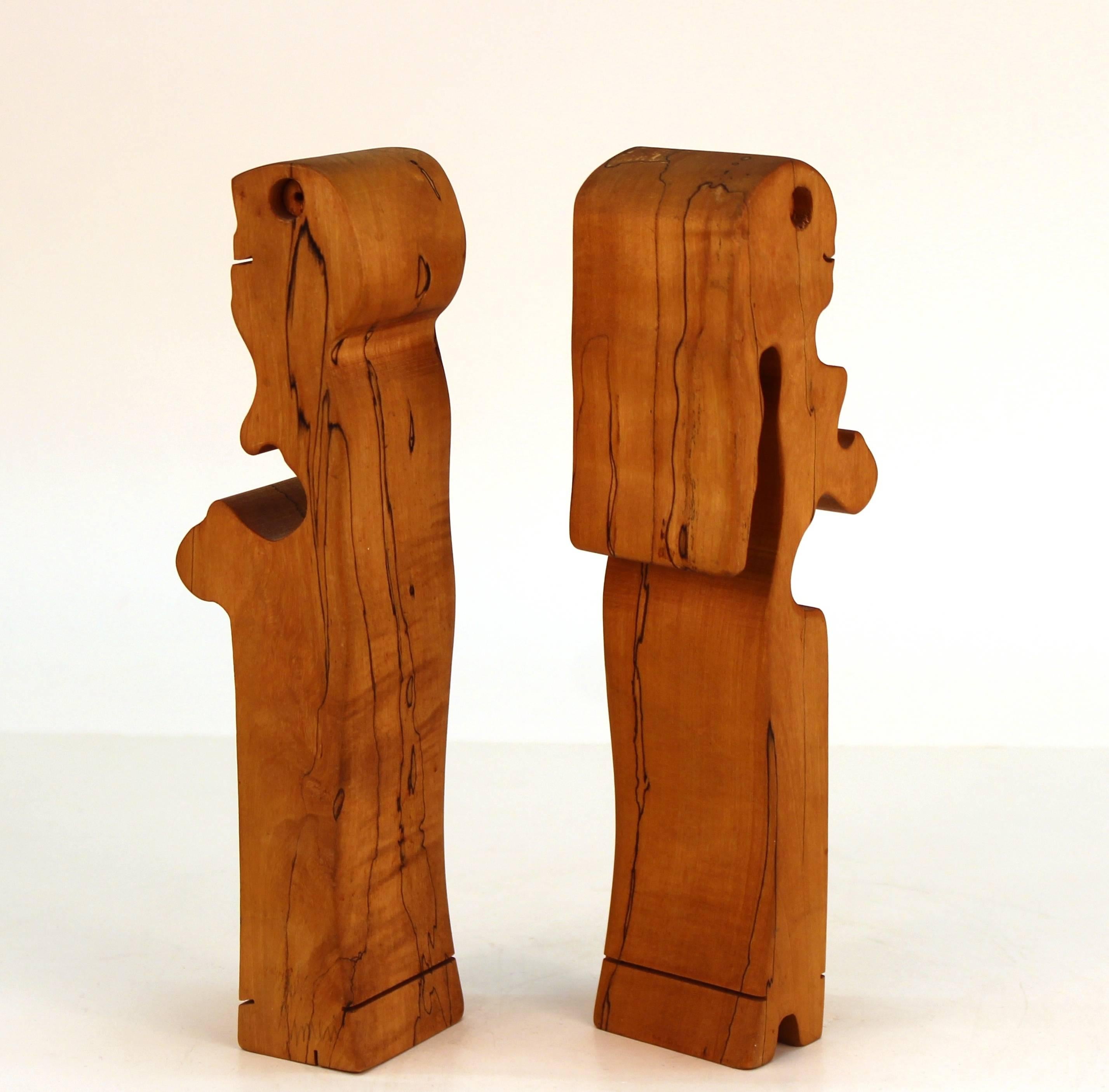 Late 20th Century Midcentury Carved Wood Puzzle Sculpture of Embracing Couple