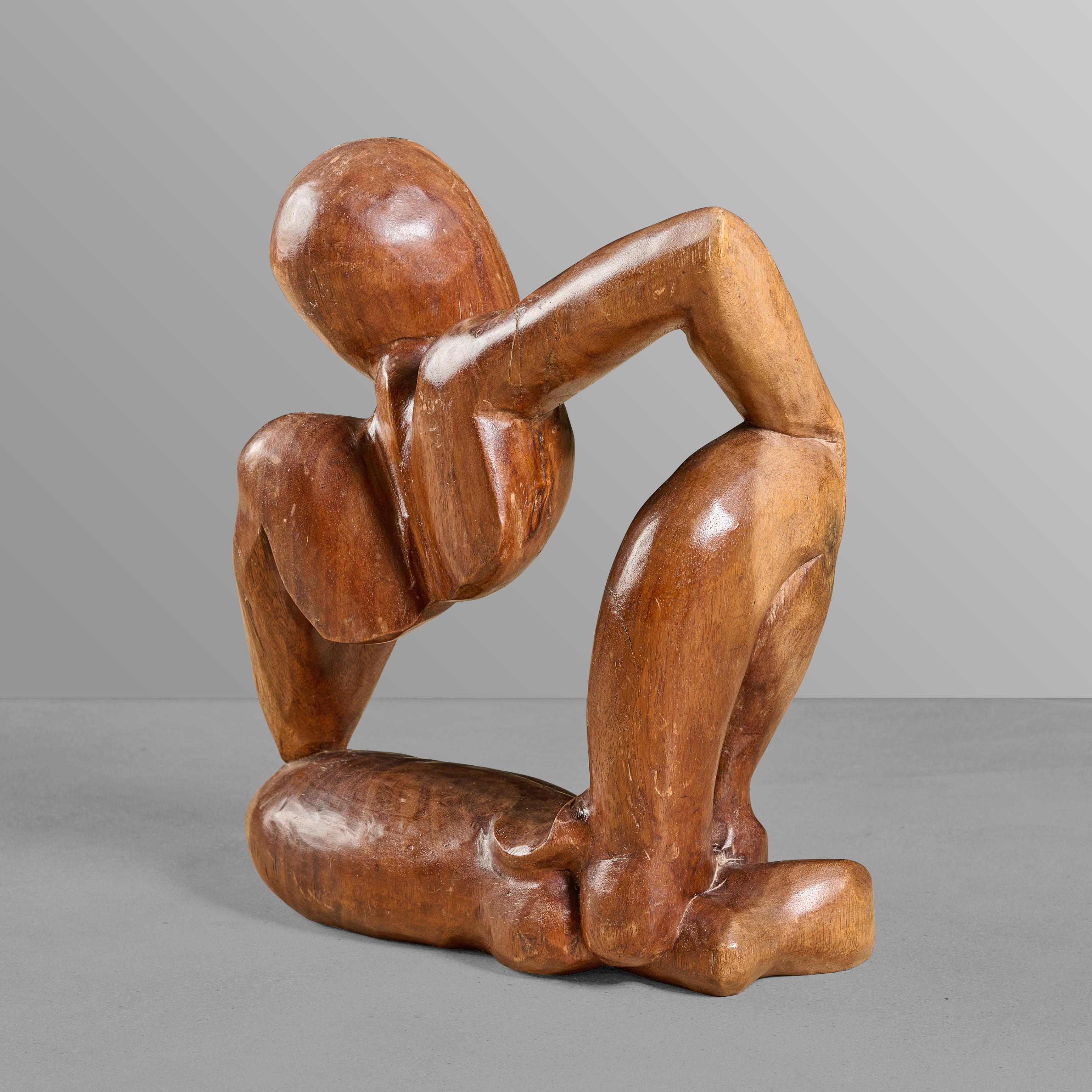 Late 20th Century Mid-Century Carved Wood Sculpture of Female Figure