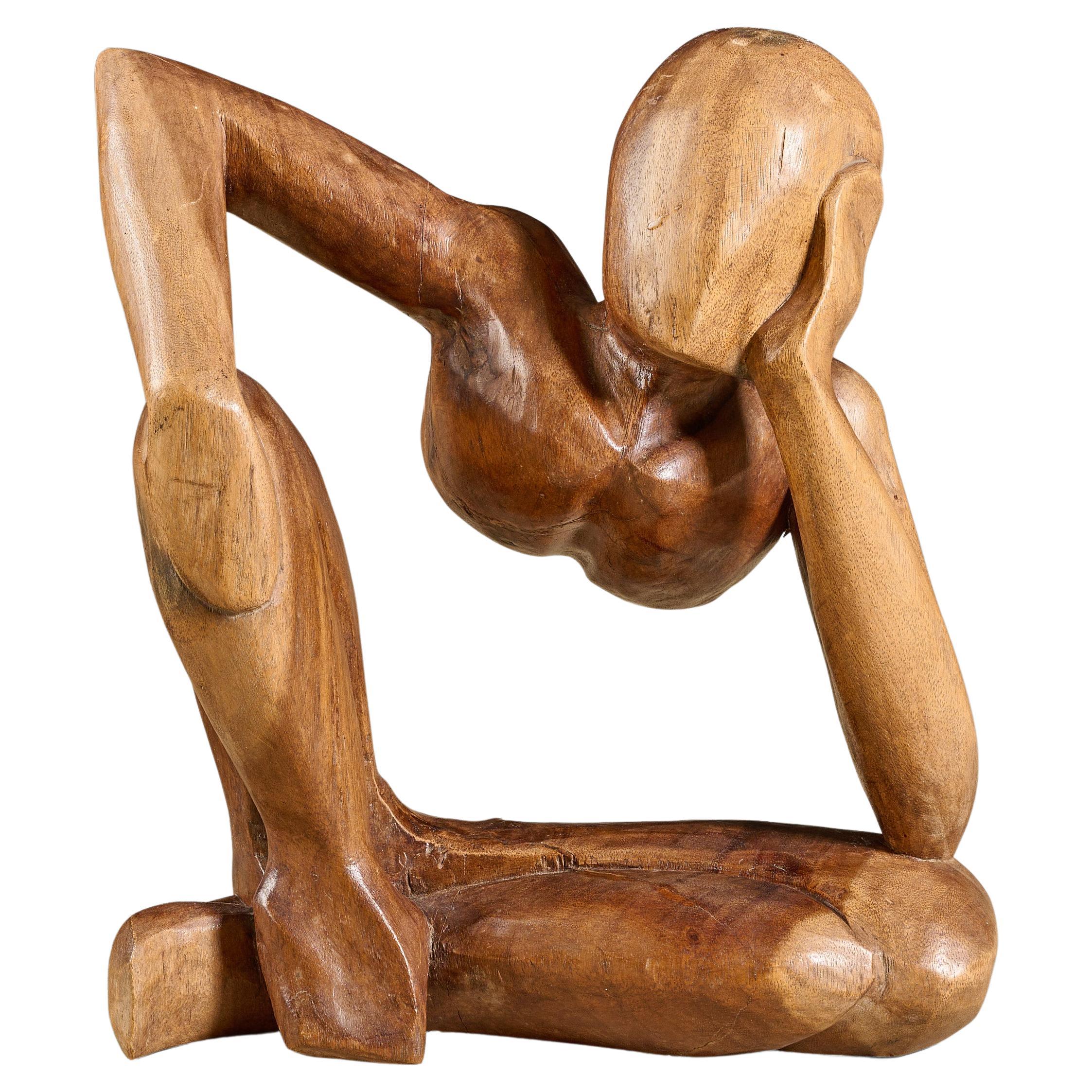 Mid-Century Carved Wood Sculpture of Female Figure