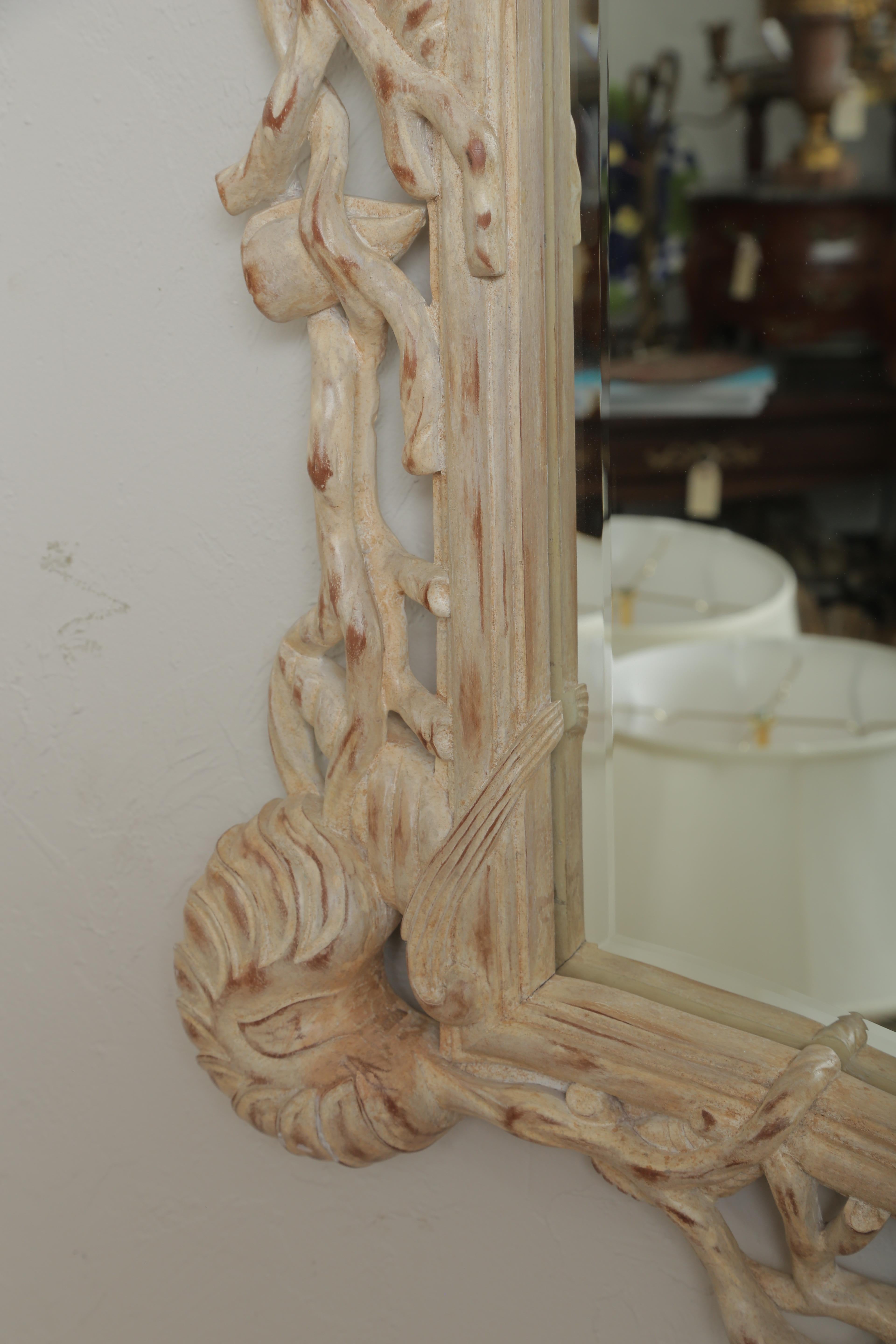 20th Century Hollywood Regency Carved Wood Shell Mirror