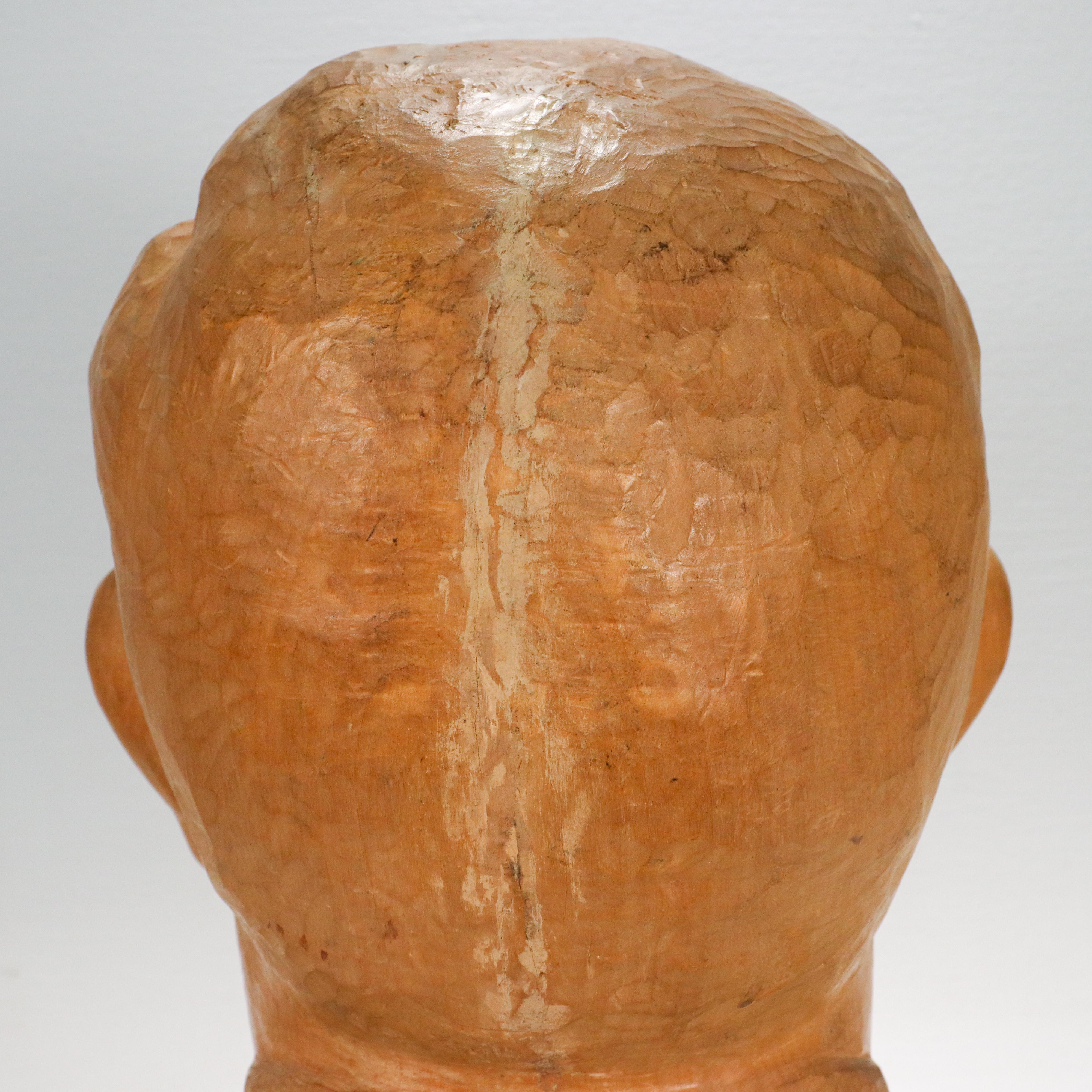 Mid-Century Carved Wooden Bust or Sculpture of a Man with Glasses by T. Stasiak 7