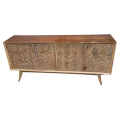 Mid-century carved wooden sideboard or cabinet by Rafael Garcia workshop