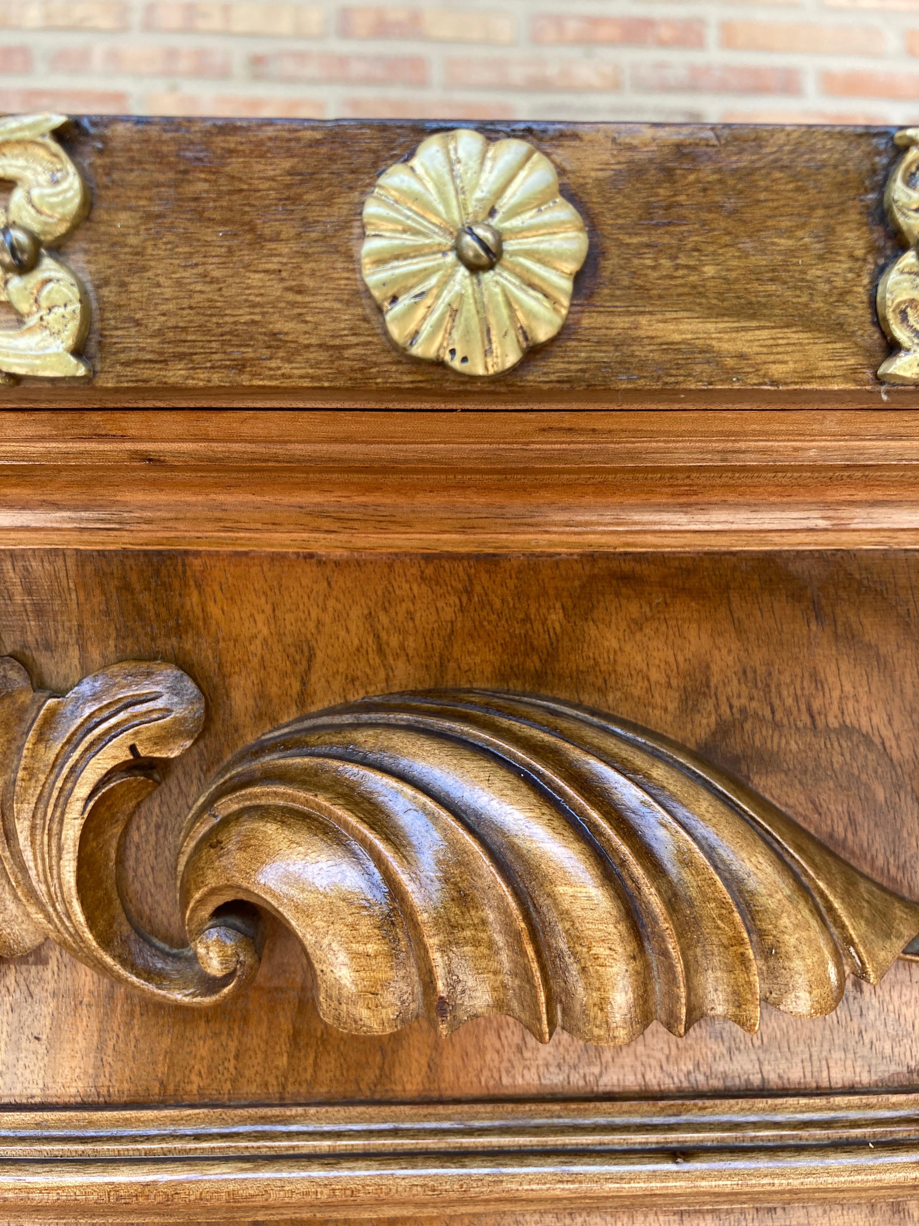 Mid-Century Carved Wooden Sideboard with 2 Drawers and Door For Sale 8