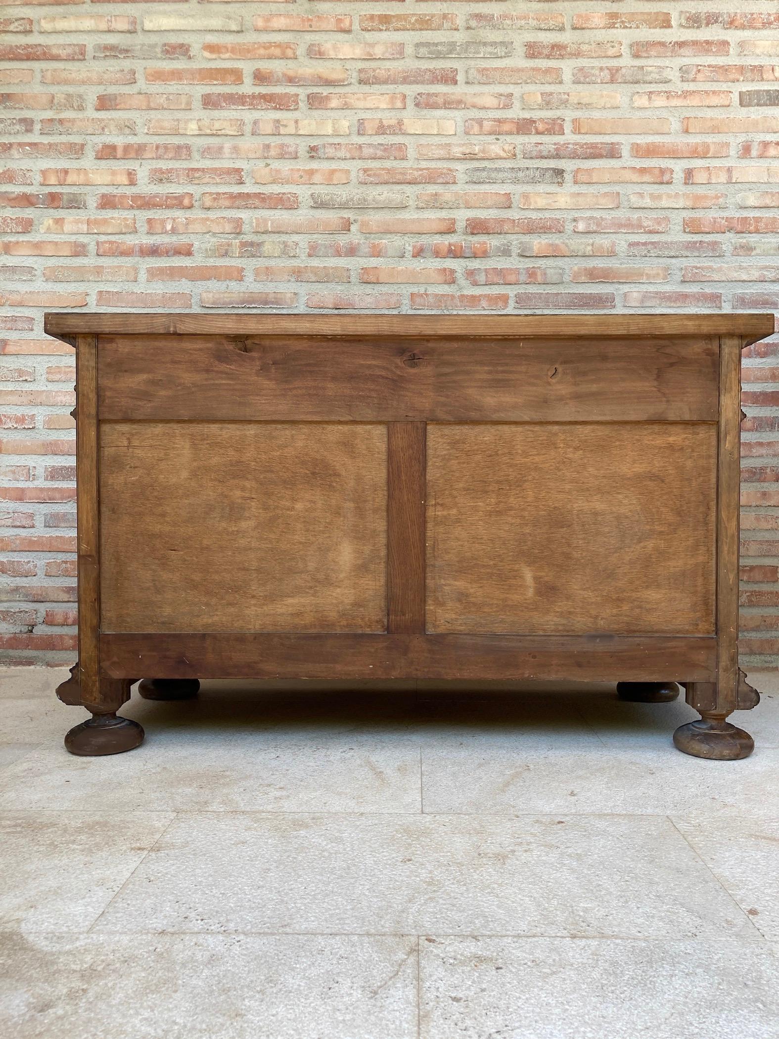 Mid-Century Carved Wooden Sideboard with 2 Drawers and Door For Sale 11