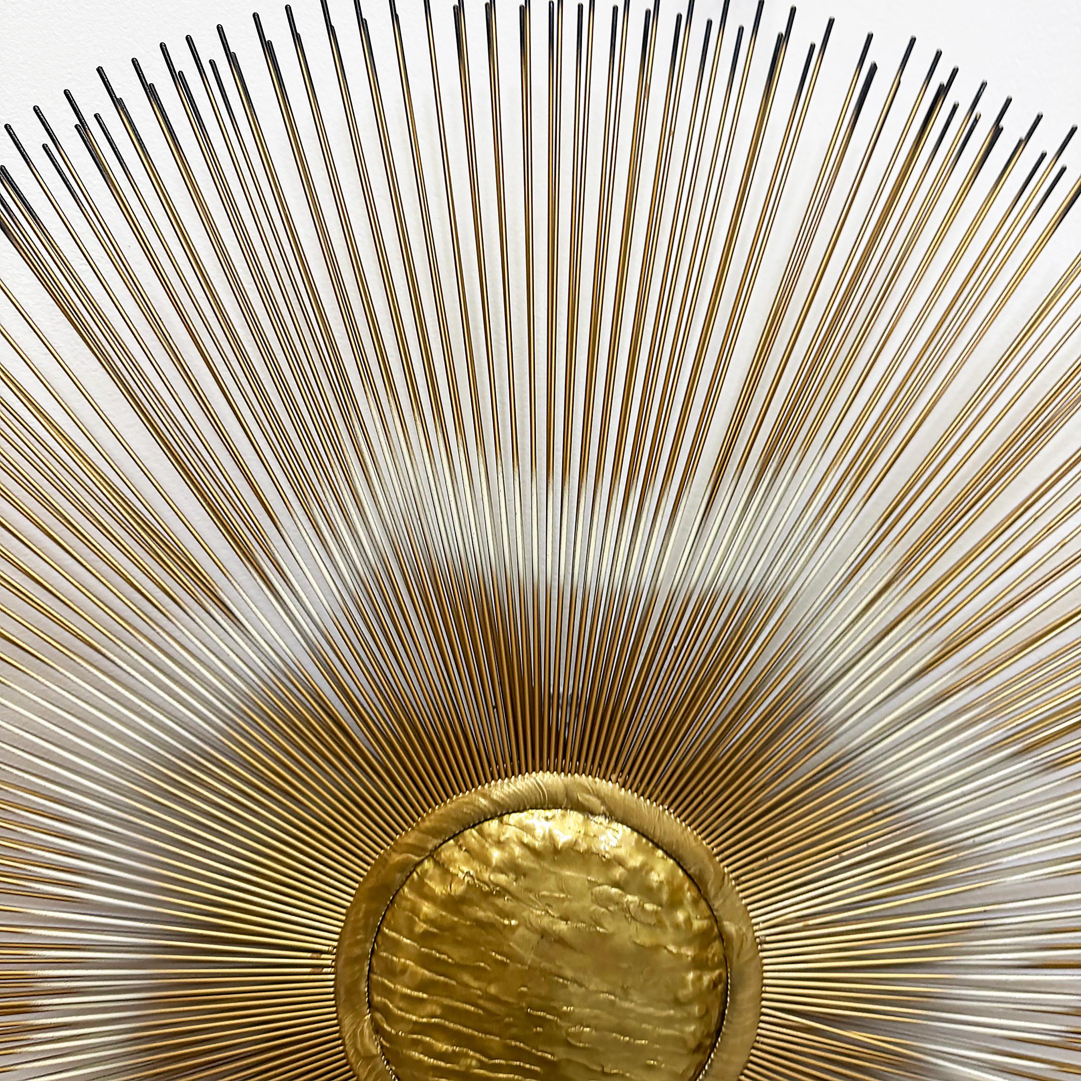 Mid-Century Casa Devall Sunburst Wandskulptur, Brutalist Kupfer, Messing, signiert (Gemalt) im Angebot