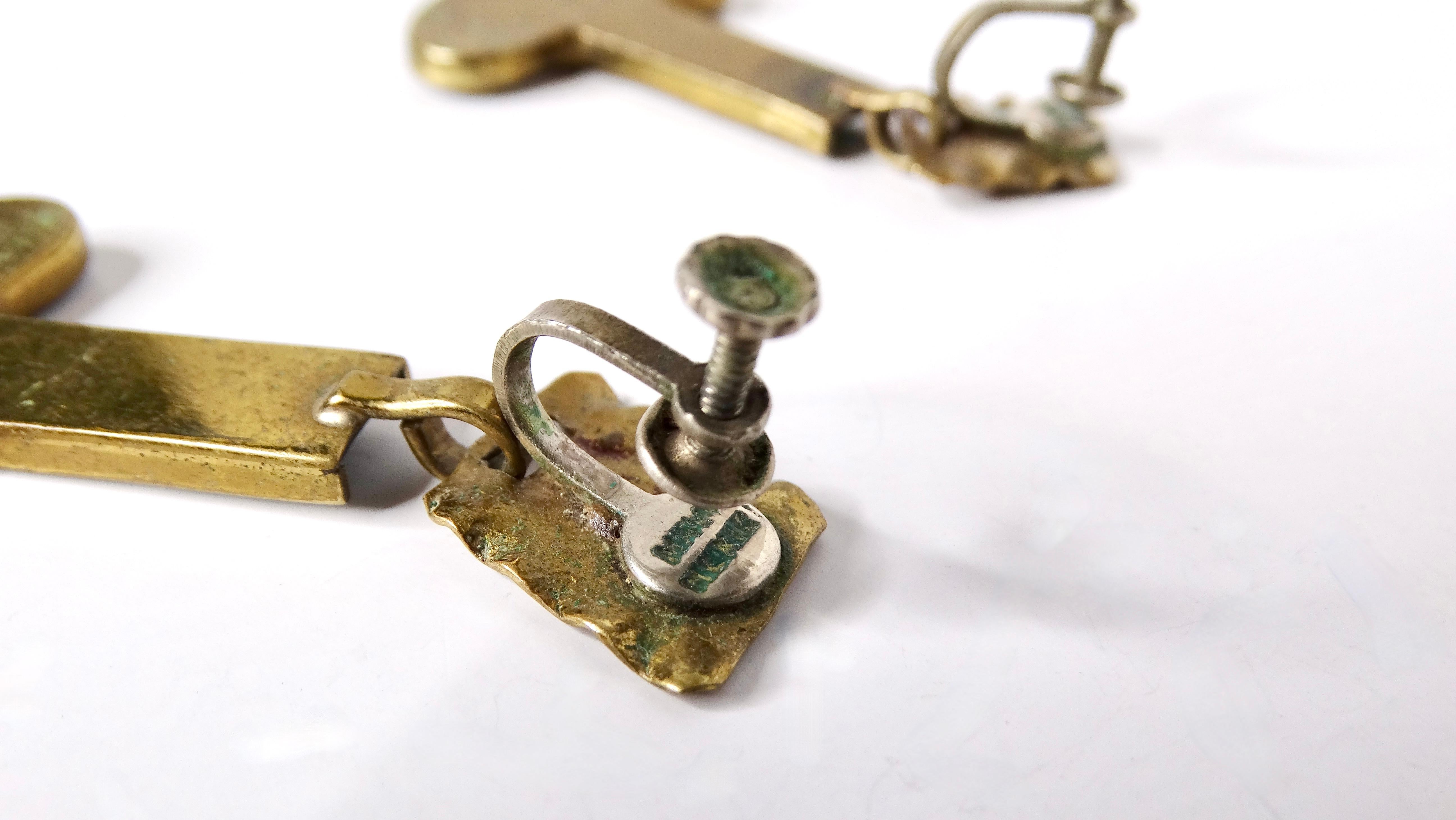 Women's Mid-Century Casa Maya Hammered Brass Modernist Earrings For Sale