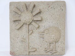 Barbara Field Mid Century Cast Bird w Flower Wall Sculpture