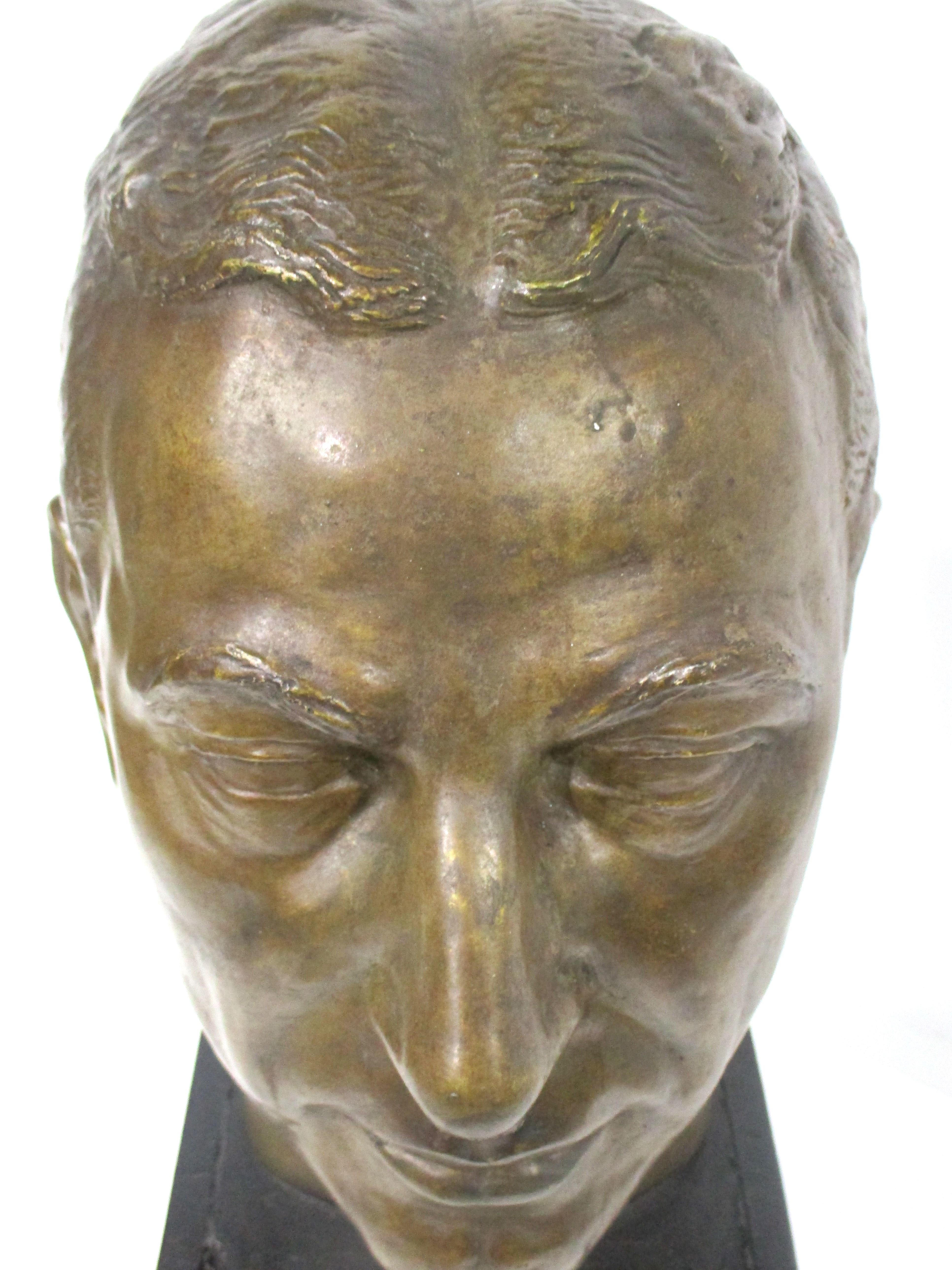 Plaster Mid Century Cast Bronze Styled Male Bust  For Sale