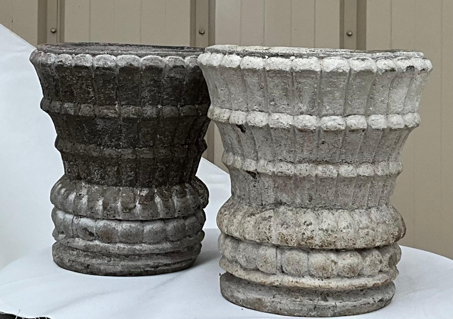 Mid-Century Cast Concrete English Garden Style Pots / Planters / Jardinieres - 2 In Good Condition For Sale In Kennesaw, GA