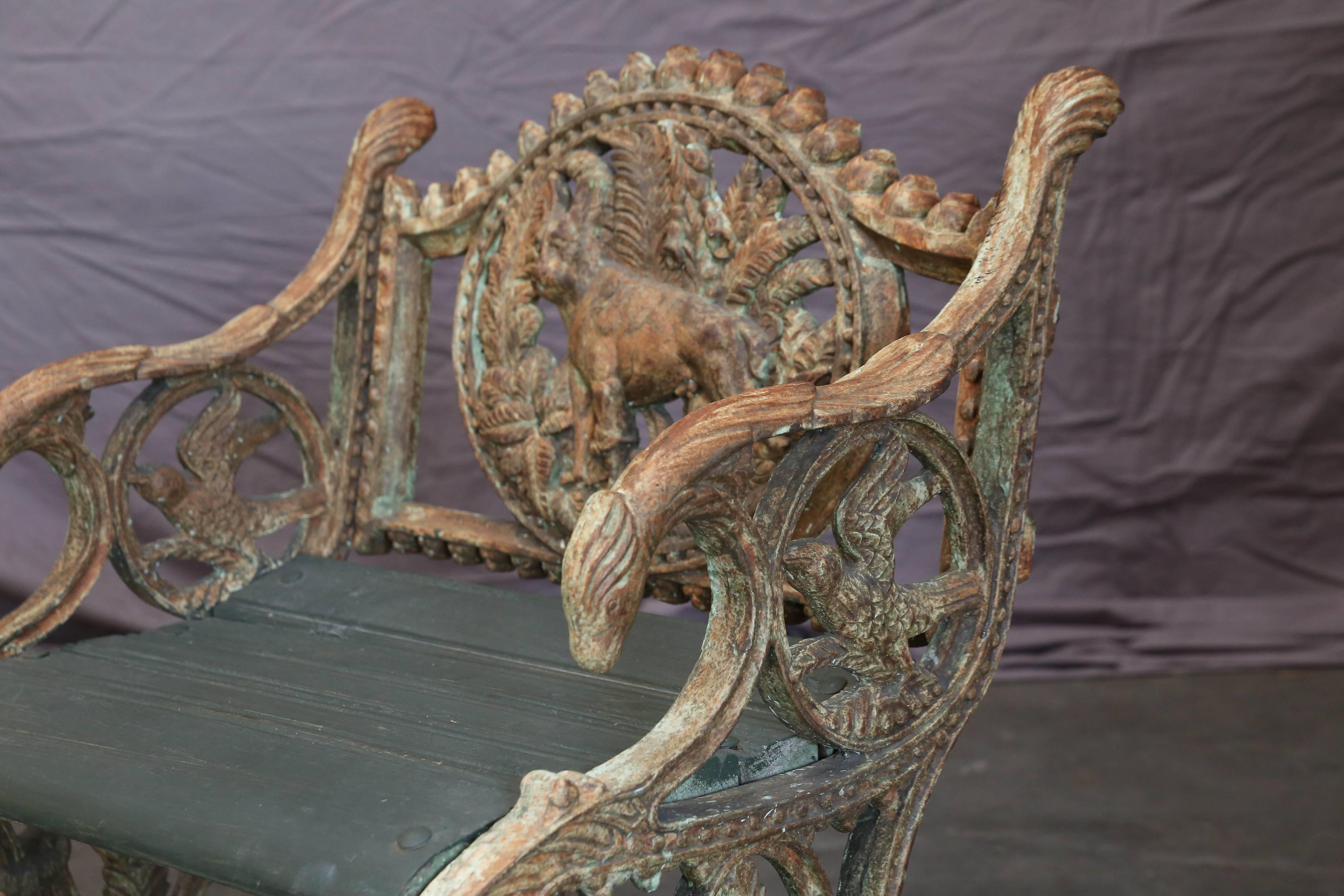 Anglo Raj Midcentury Cast Iron and Teakwood Ornamental Chair from Rail Road Stations
