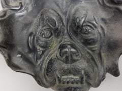 Midcentury Cast Iron Bulldog Face Cigar Ashtray in Original Black Paint