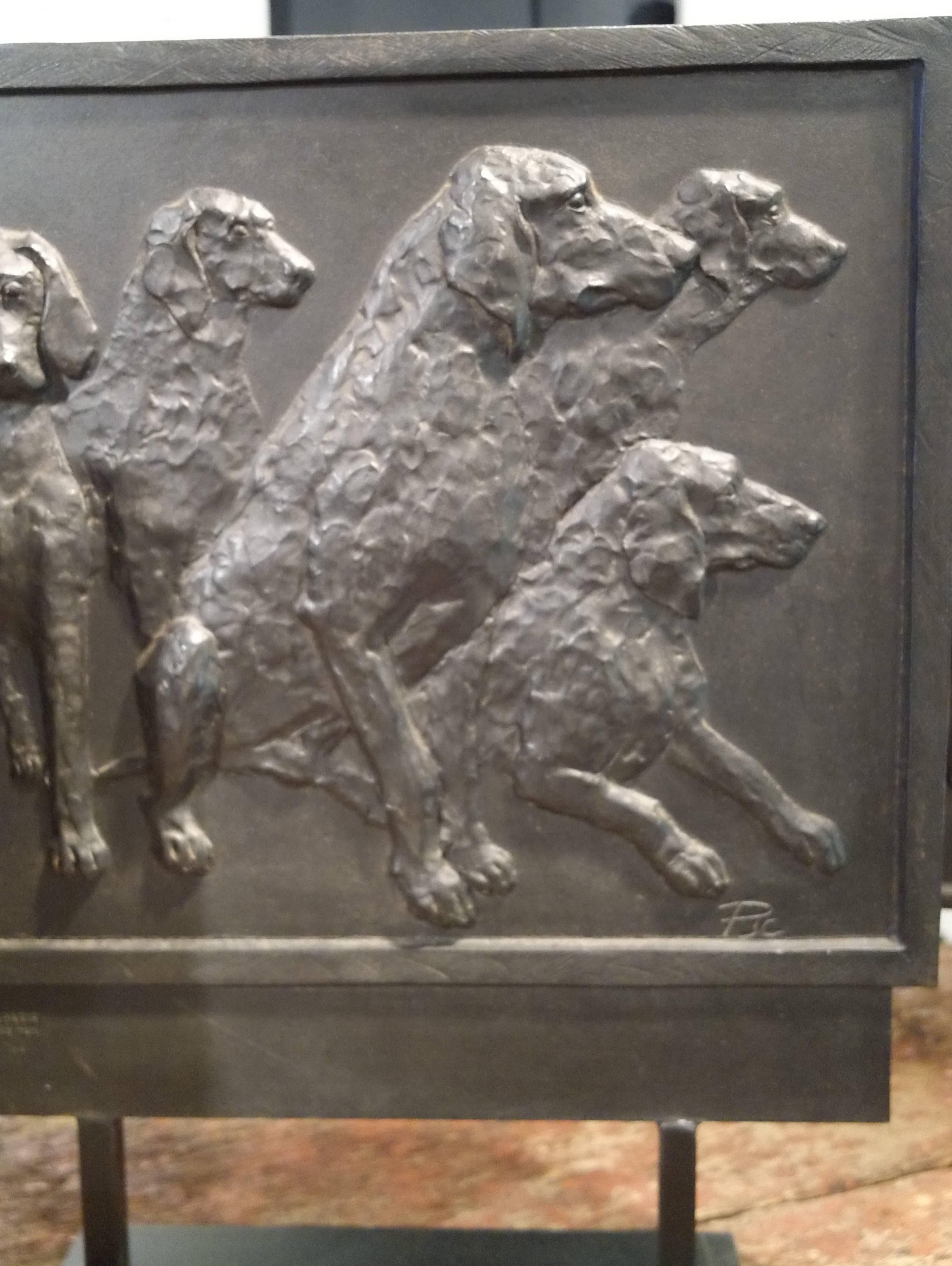 French Cast Iron Decorative Panel from La Monnaie De Paris Figuring Five Dogs For Sale