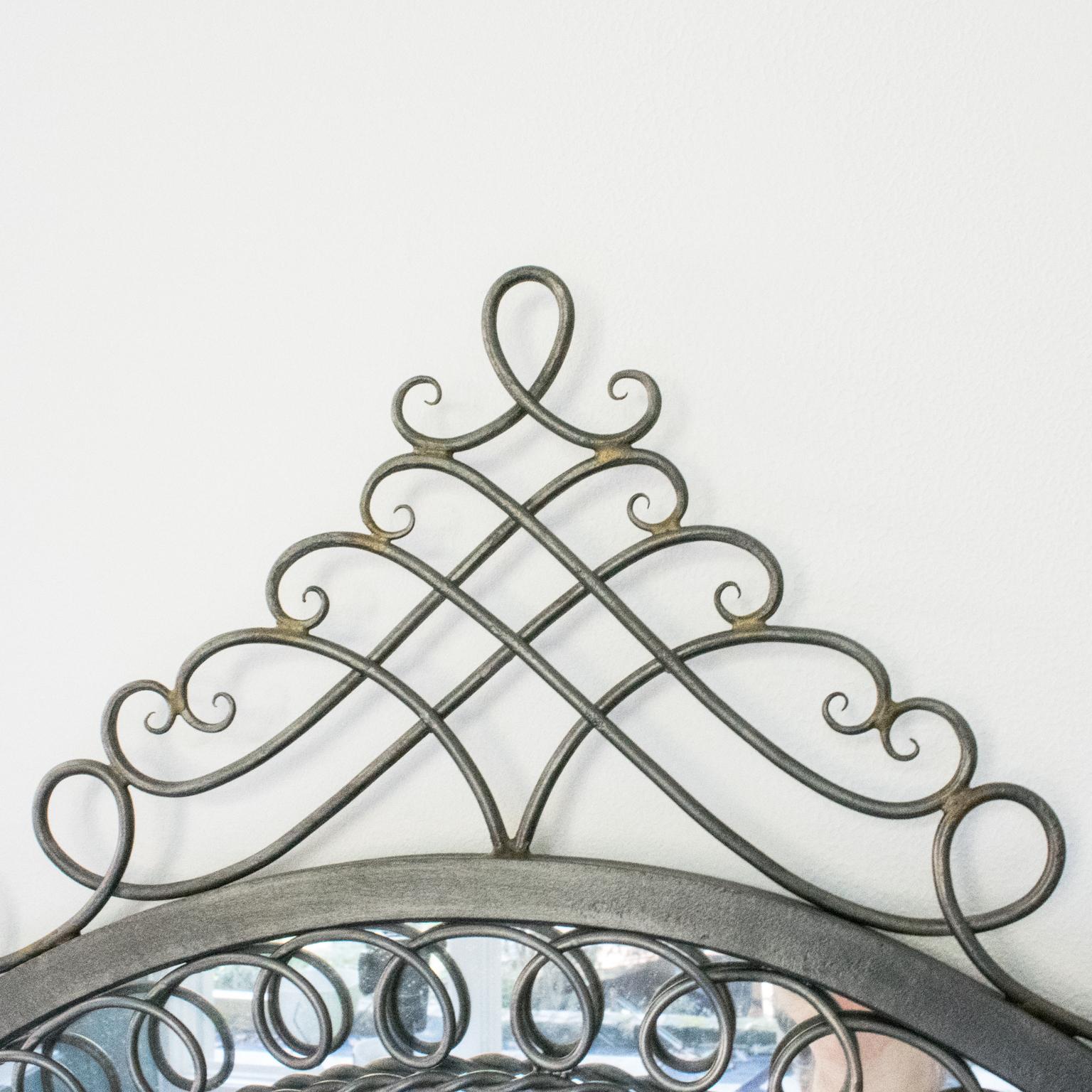 French Mid-Century Cast Iron Ornate Wall-Mounted Mirror, France 1950s For Sale