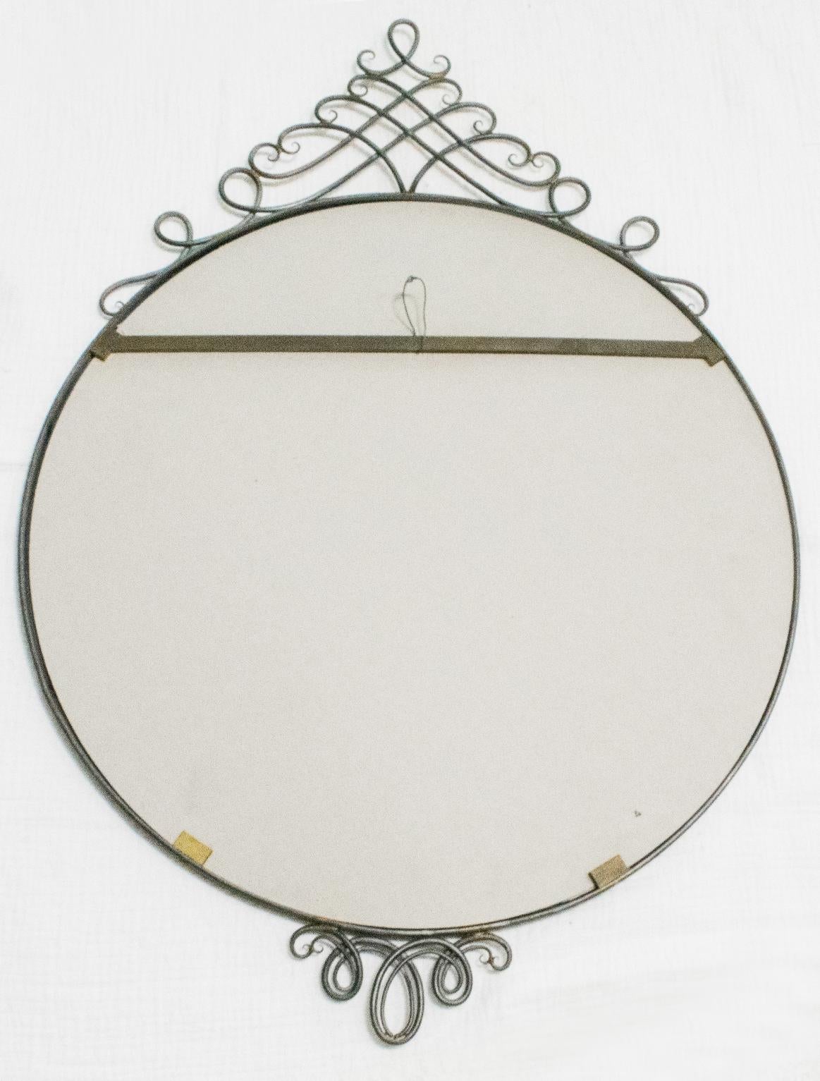 Metal Mid-Century Cast Iron Ornate Wall-Mounted Mirror, France 1950s For Sale