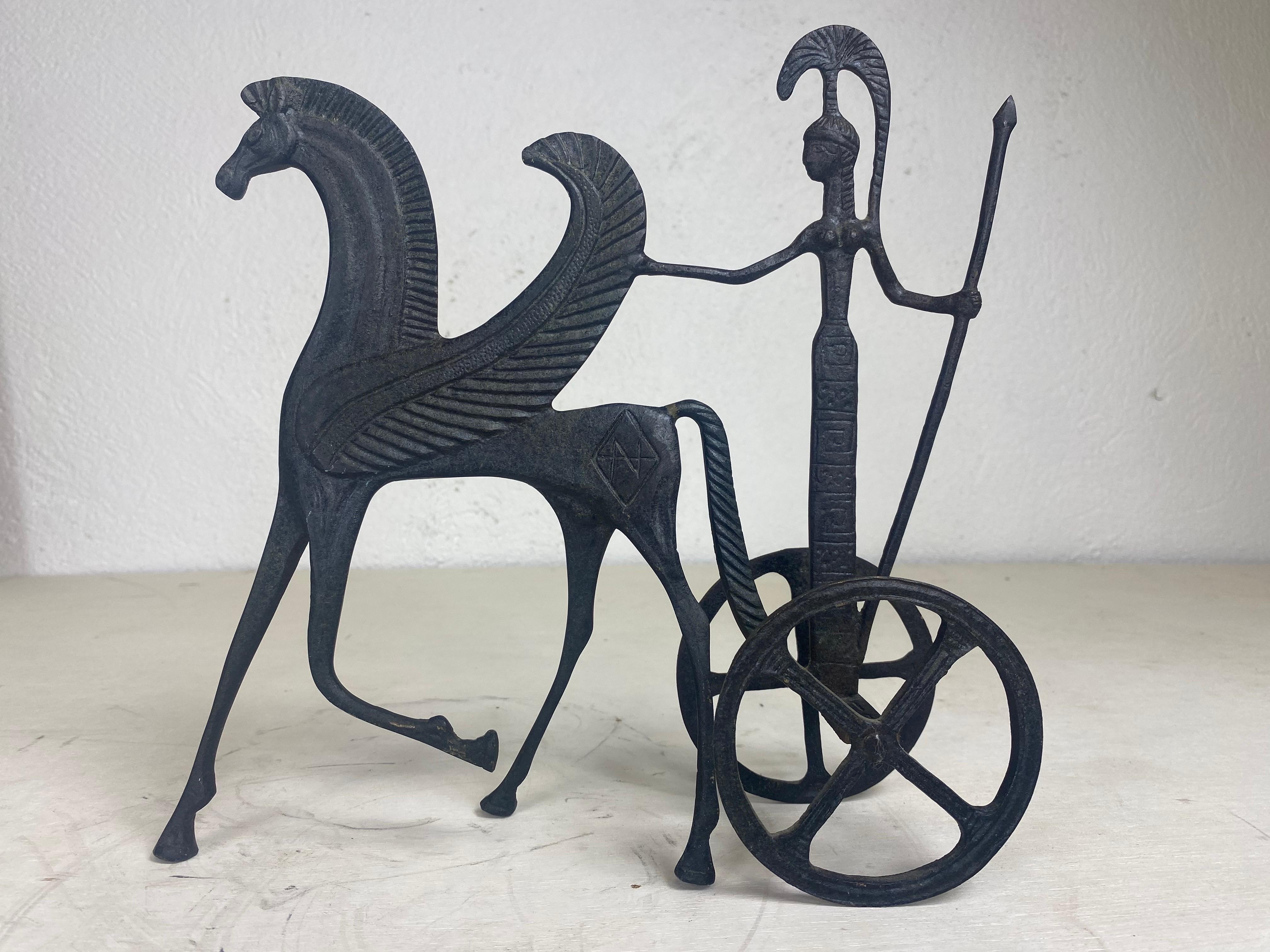 American Mid century cast iron sculpture of mythical horse and figure. For Sale