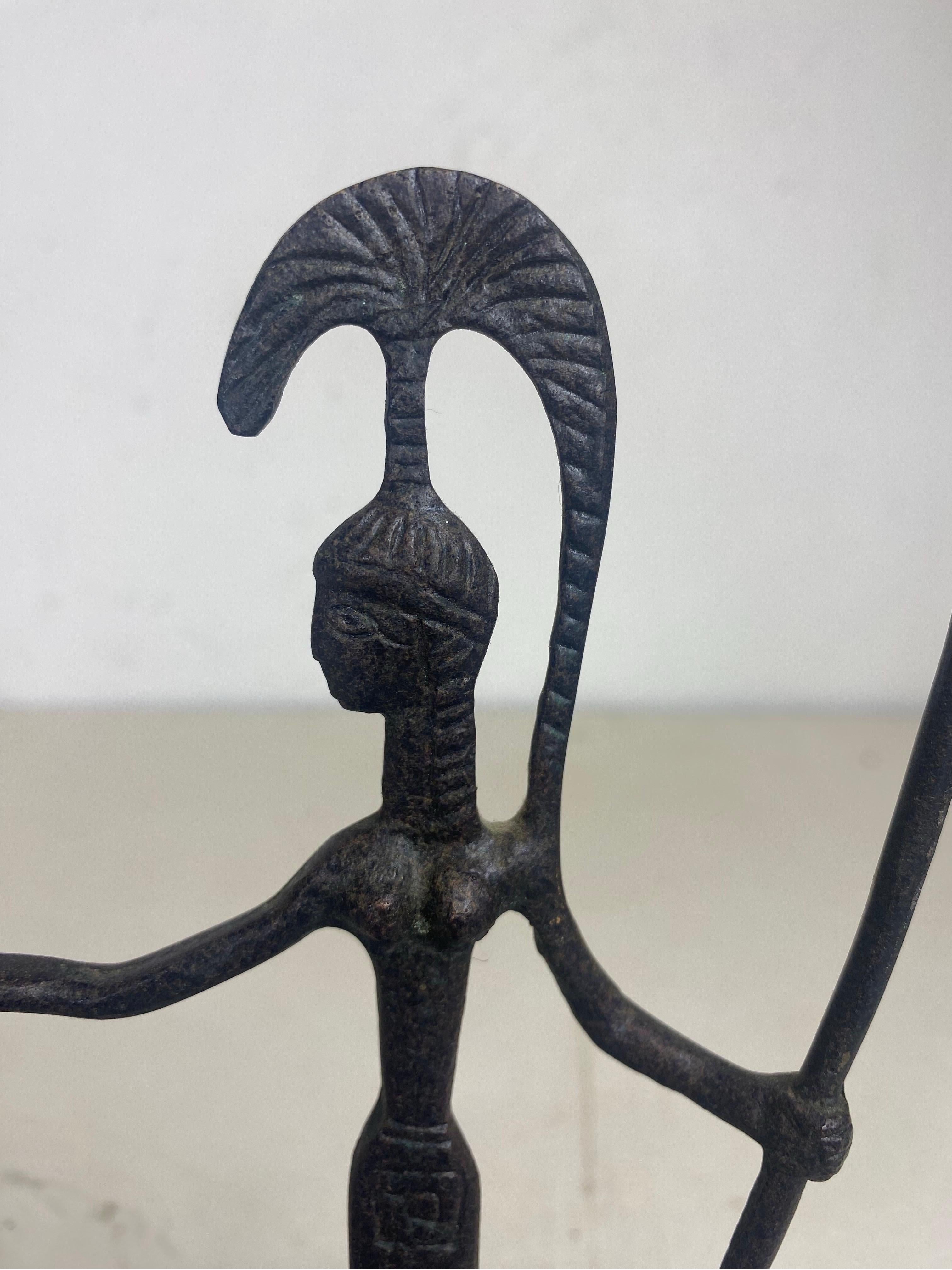 Hand-Crafted Mid century cast iron sculpture of mythical horse and figure. For Sale
