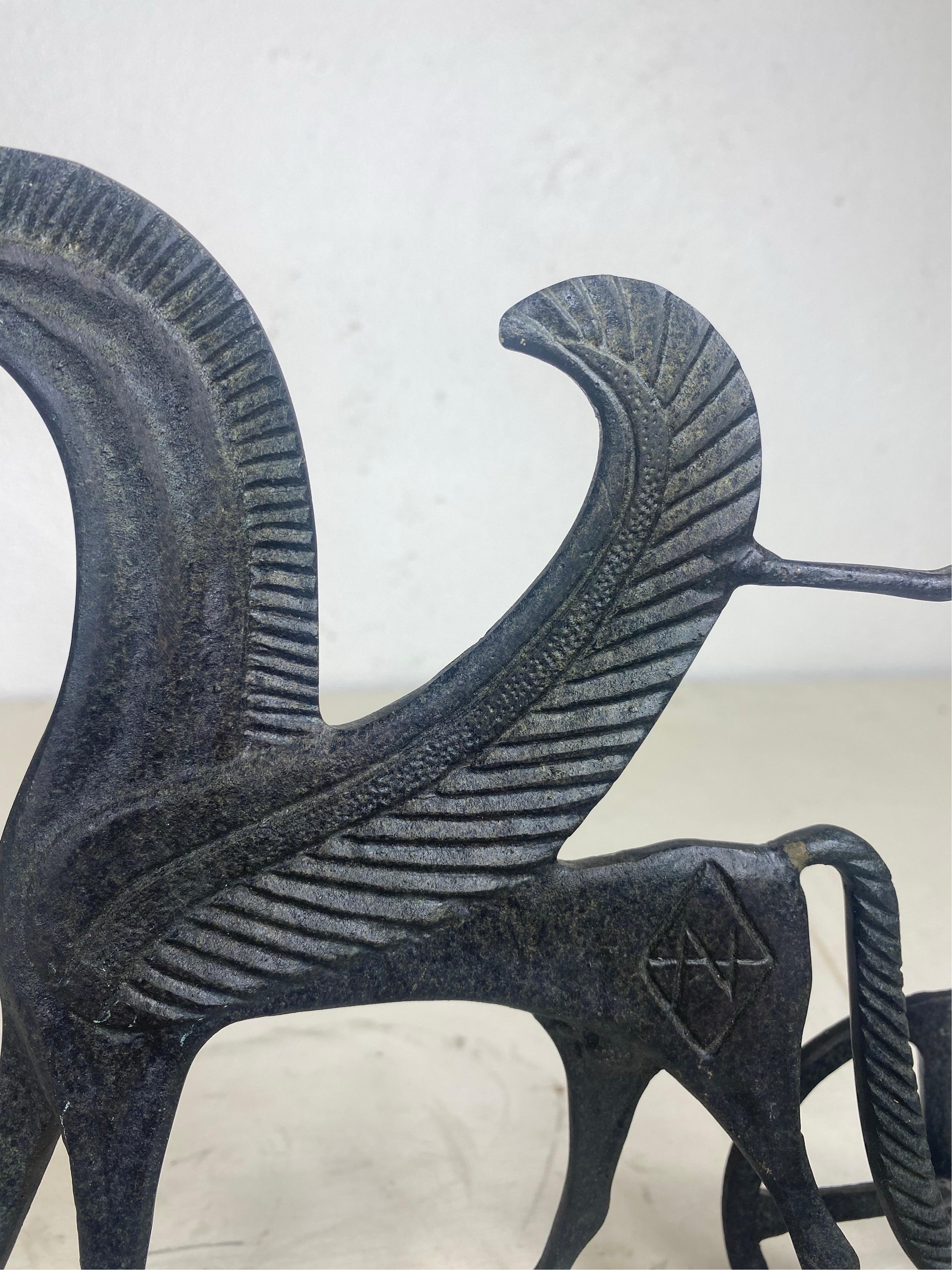 Mid-20th Century Mid century cast iron sculpture of mythical horse and figure. For Sale