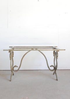 Mid Century Cast Iron Swan Neck Base Table with Glass Top