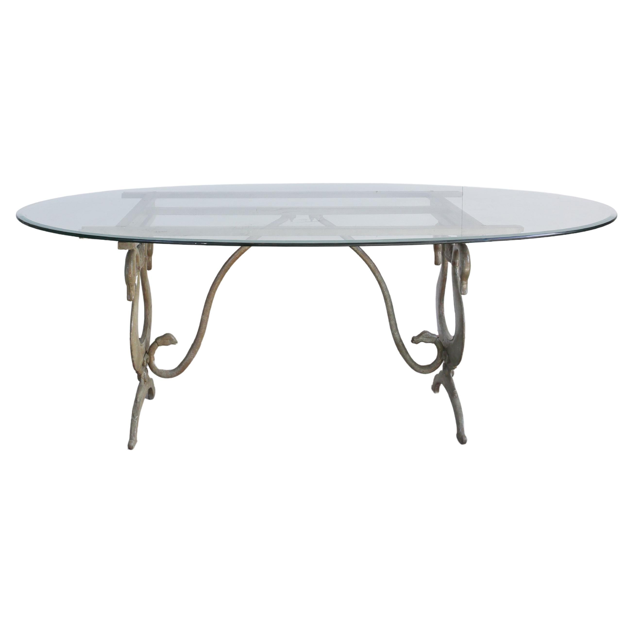 Mid Century Cast Iron Swan Neck Base Table with Glass Top
