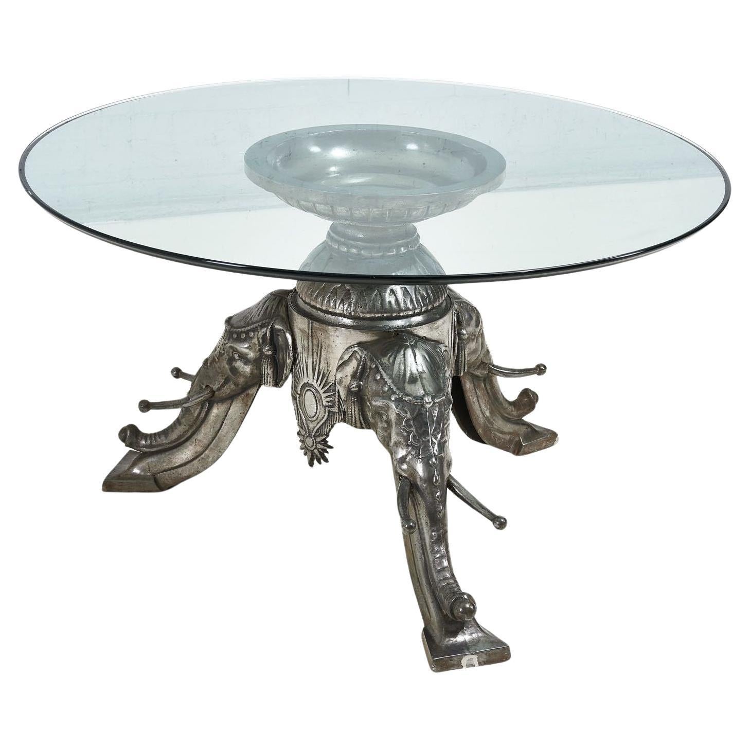 Mid Century Cast Iron Triple Elephant Head Center Dining Table, 1960 For Sale