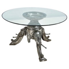 Mid Century Cast Iron Triple Elephant Head Center Dining Table, 1960