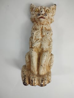 Midcentury Cast Iron White Cat Door Stop with Original Paint