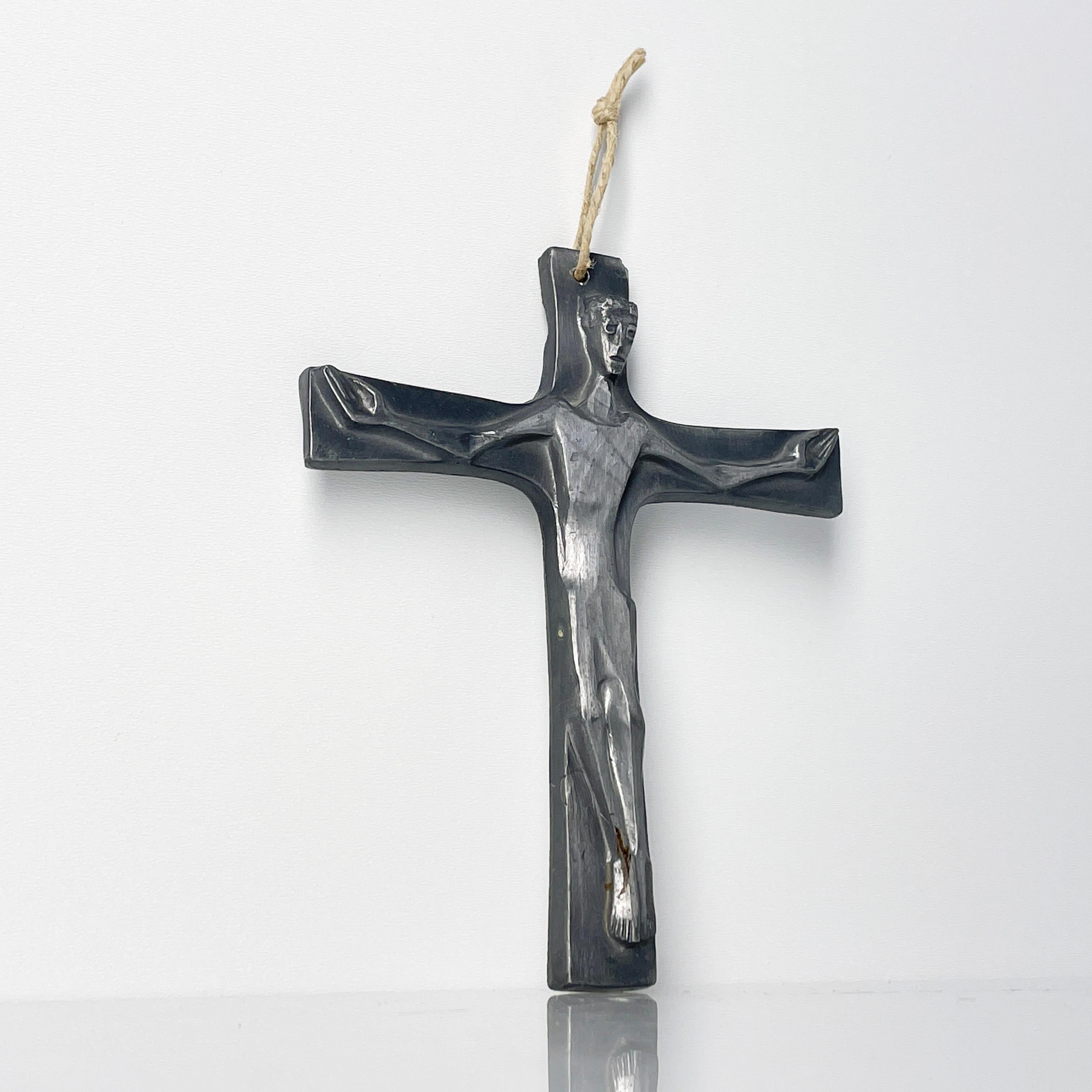 Swiss Mid Century cast metal Brutalist Crucifix For Sale