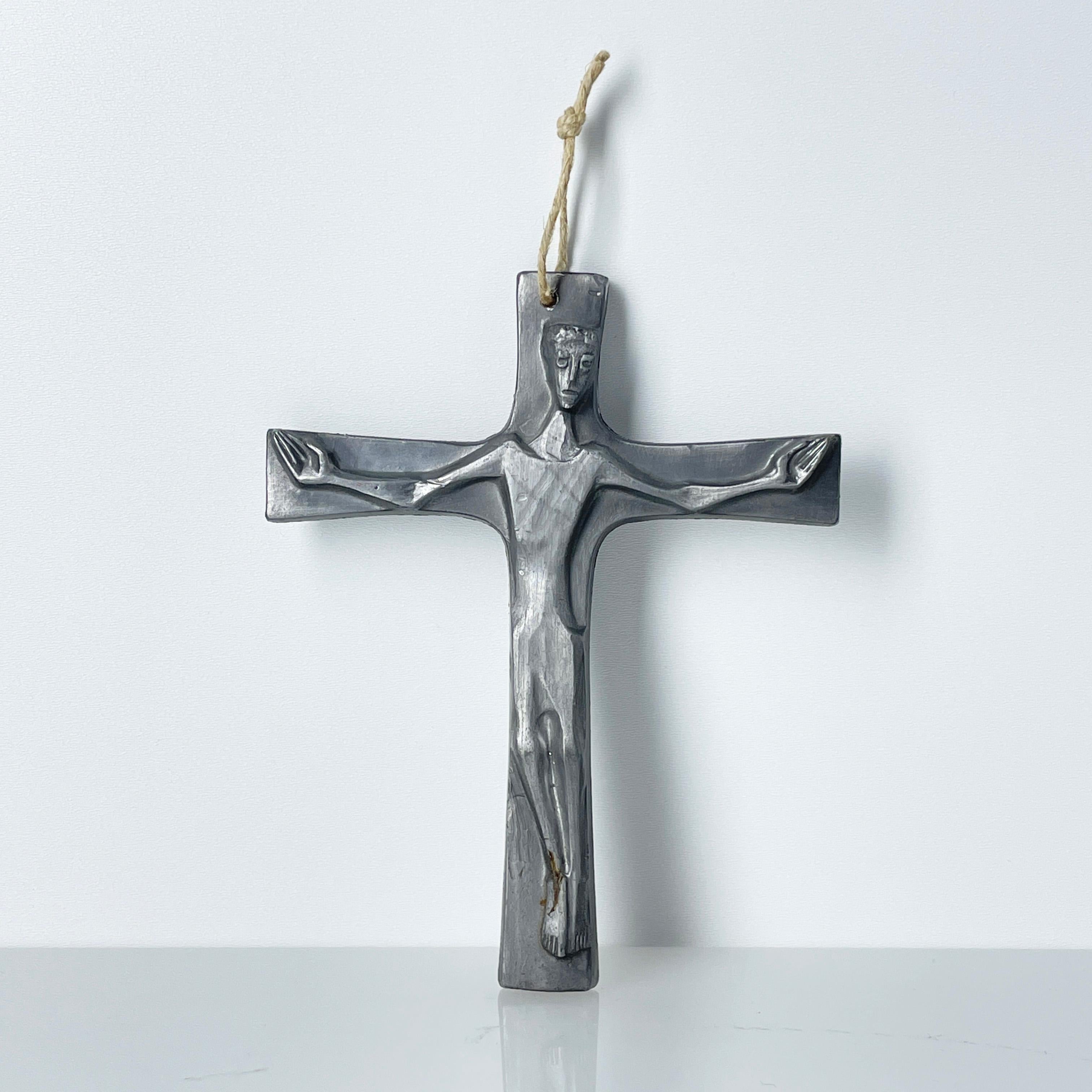 20th Century Mid Century cast metal Brutalist Crucifix For Sale