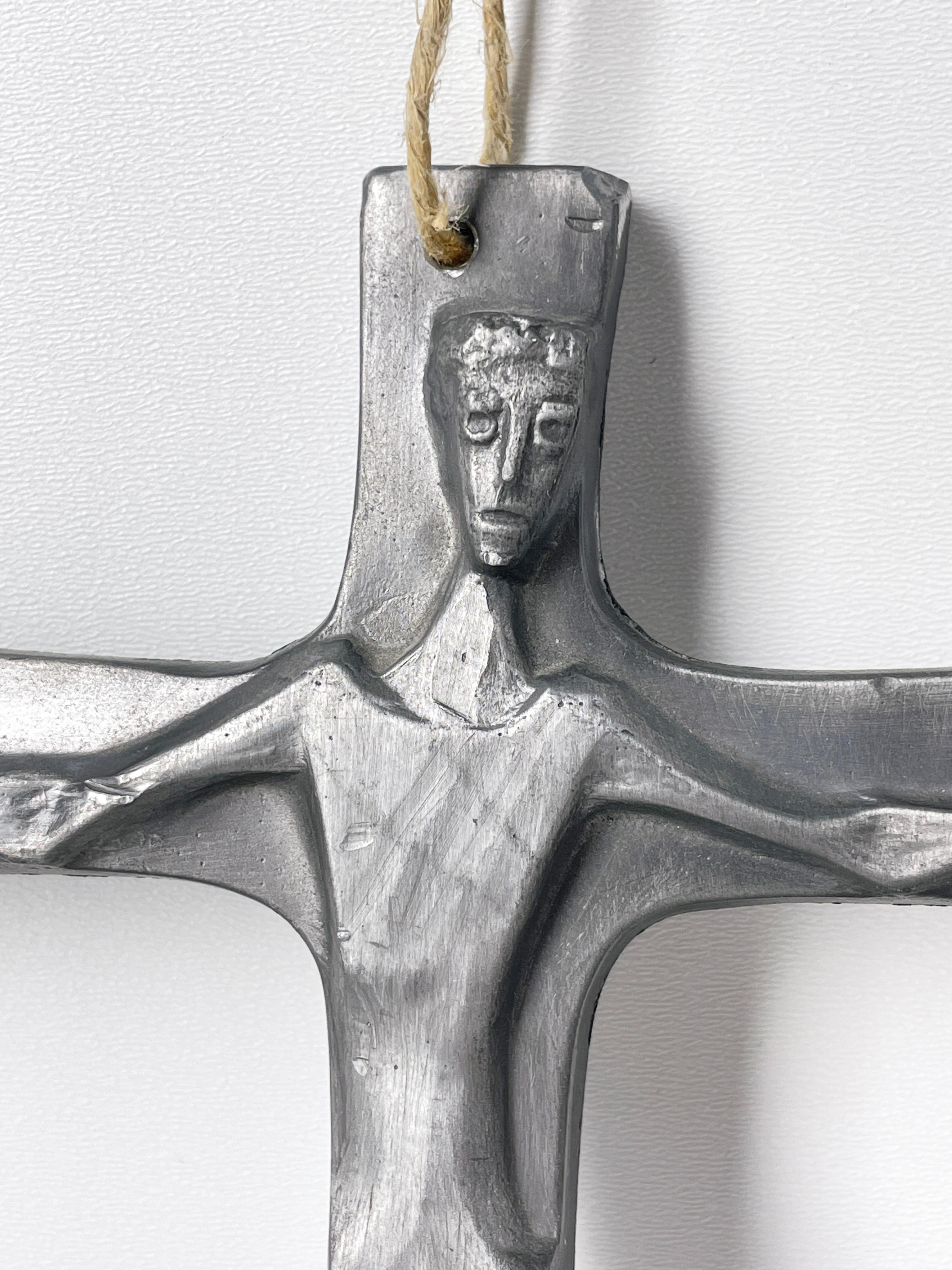 Mid Century cast metal Brutalist Crucifix For Sale 1