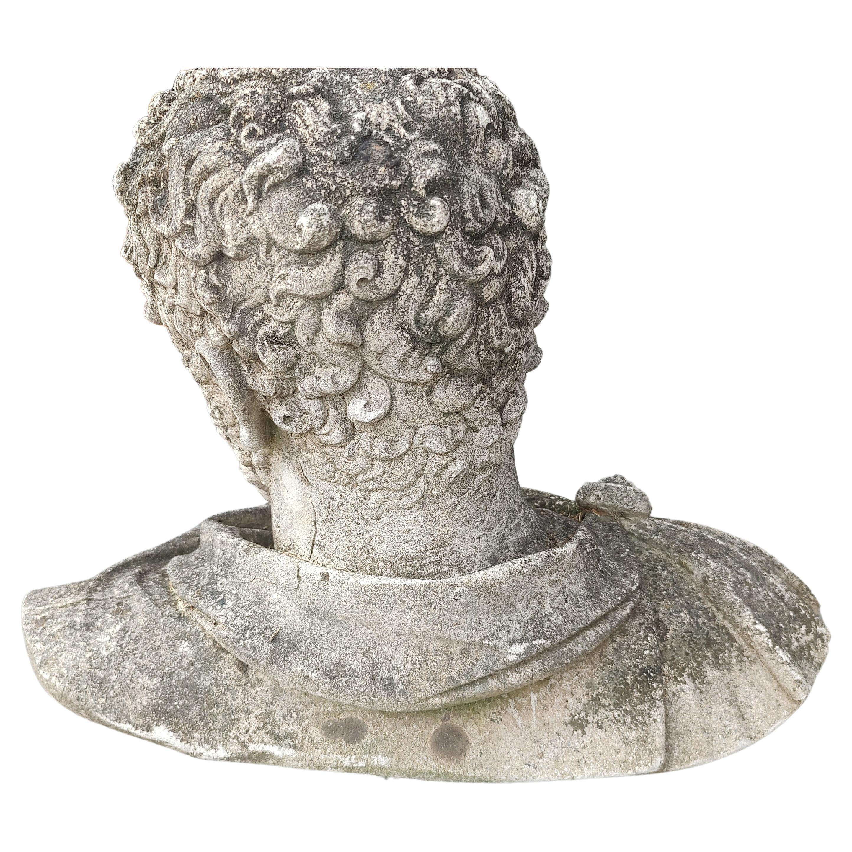 Classical Roman Mid Century Cast Limestone Sculpture Bust Of A Roman Emperor Possibly Caesar For Sale