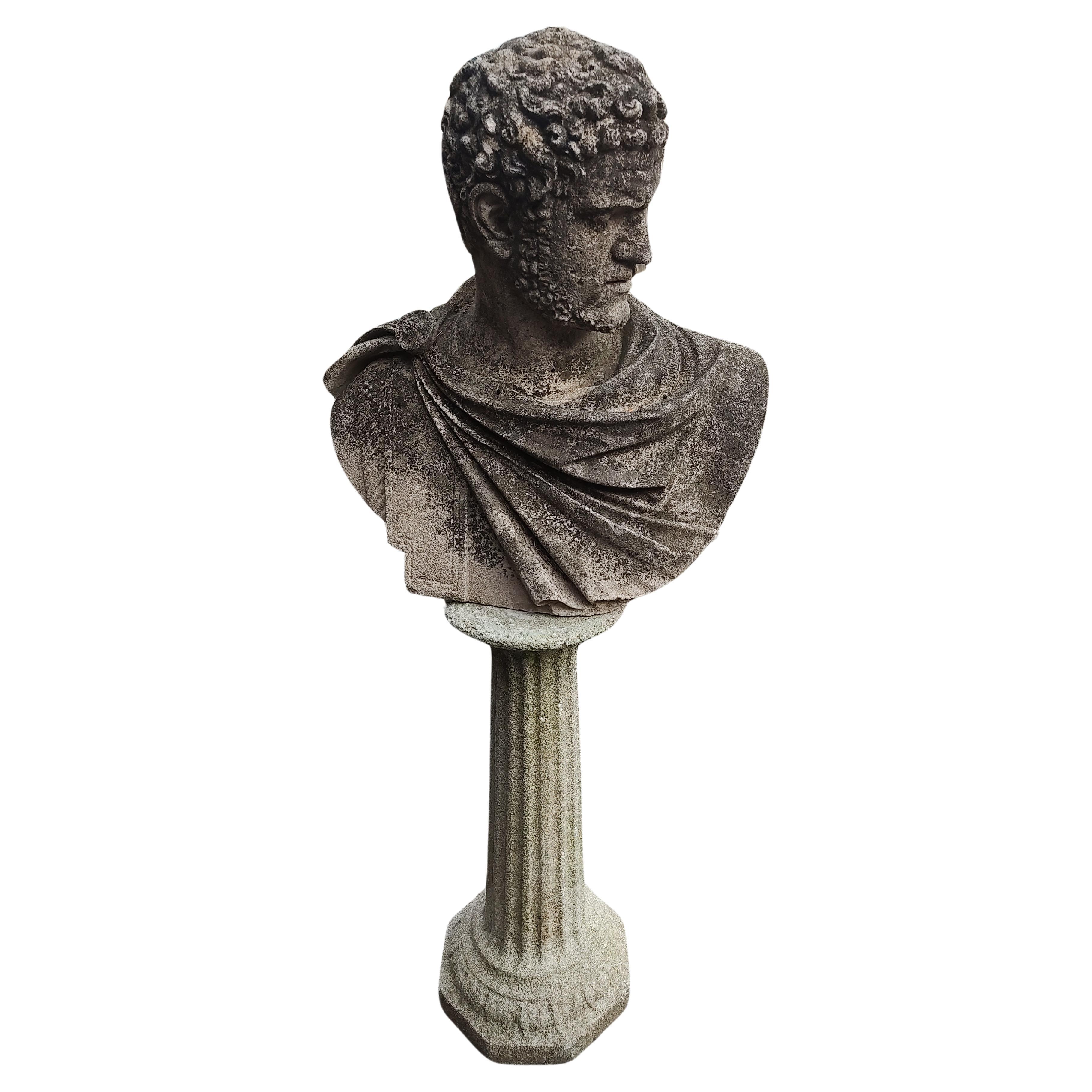 Cast Stone Mid Century Cast Limestone Sculpture Bust Of A Roman Emperor Possibly Caesar For Sale