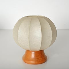 Pair of Mid-Century Castiglioni Cocoon Table Lamps with Oak Base, Italy 1960s
