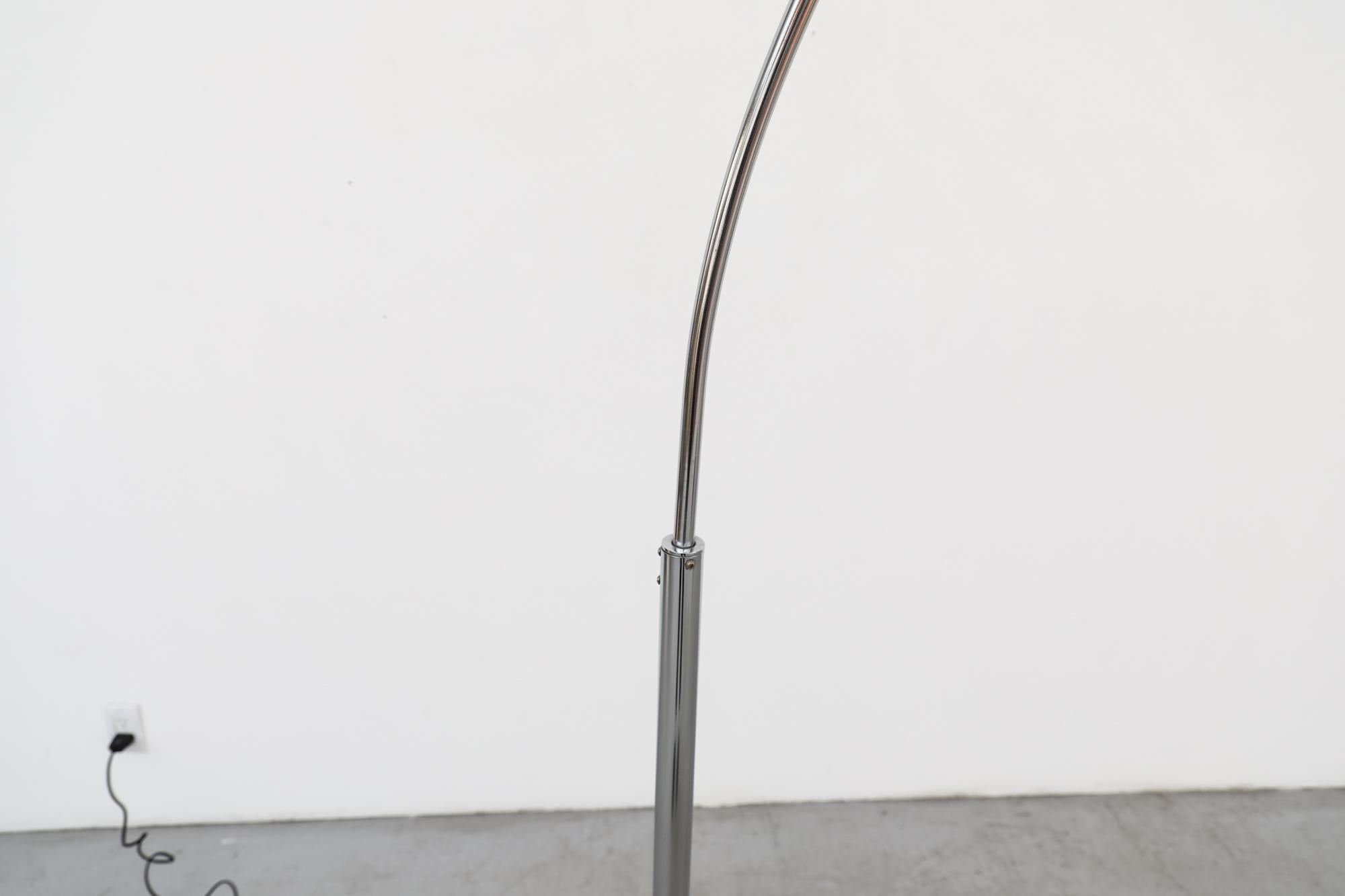 Chrome Mid-Century Castiglioni Inspired Standing Arc Lamp with Marble Base