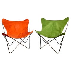 Mid Century CastIron Butterfly Chairs With Canvas Slings - a Pair