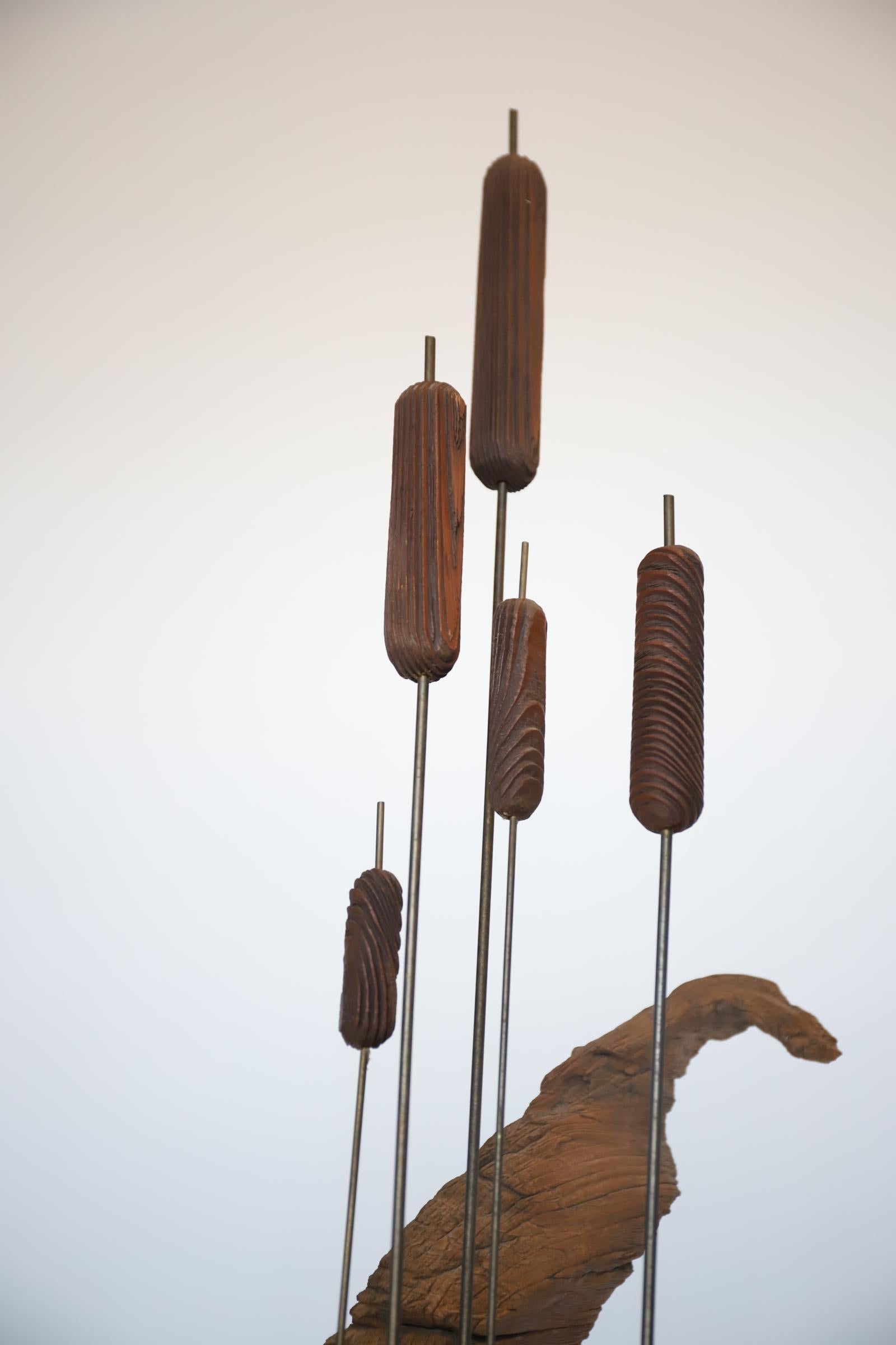 Midcentury Cat Tail and Driftwood Witco Style Sculpture In Good Condition For Sale In Oklahoma City, OK