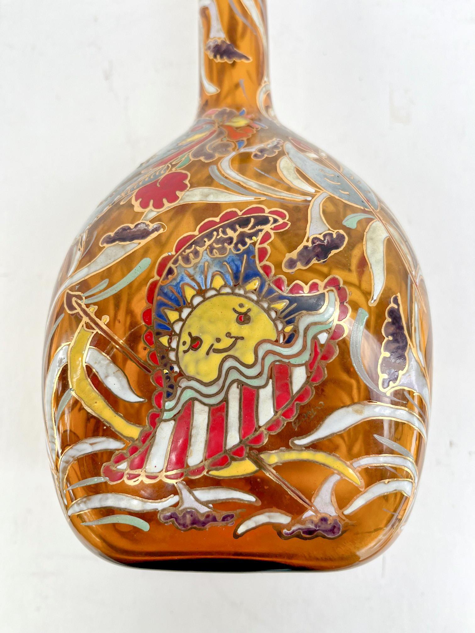 Mid-Century Modern Mid-Century Catalan Art Glass Long Neck Bottle Vase. For Sale