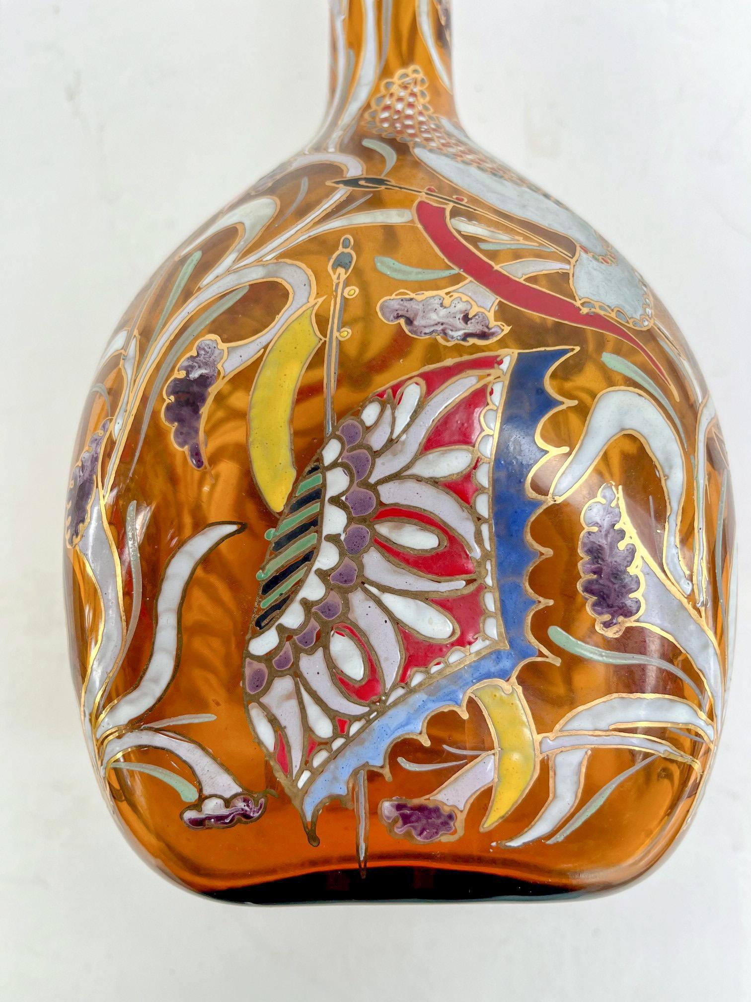 Spanish Mid-Century Catalan Art Glass Long Neck Bottle Vase. For Sale