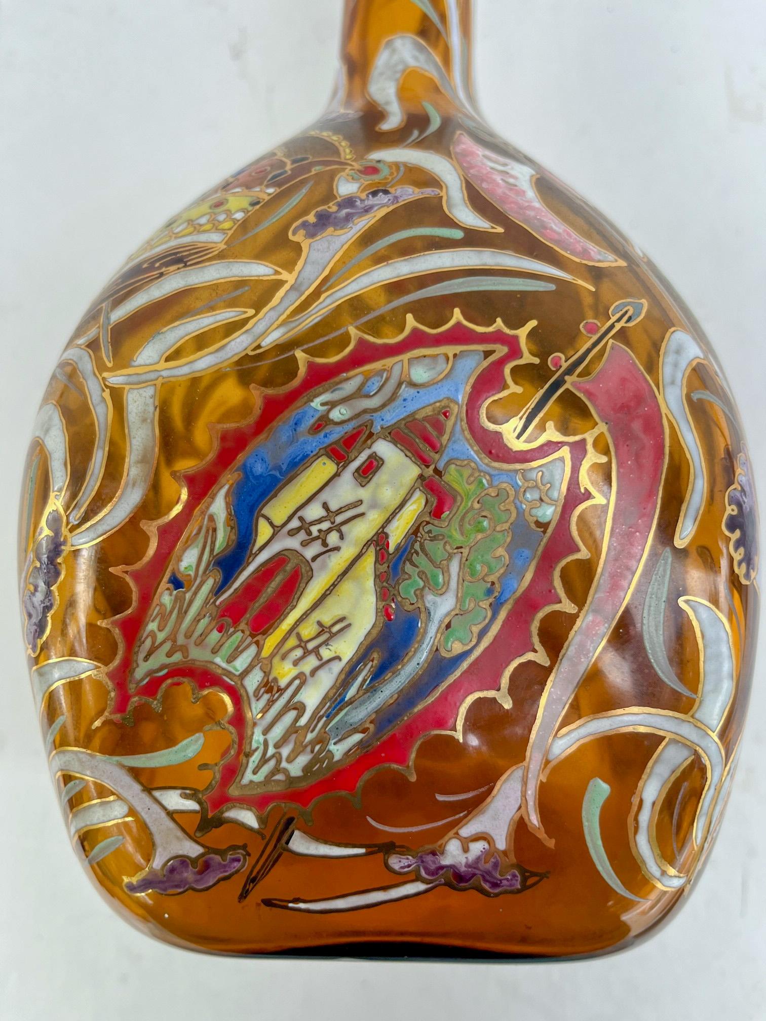Mid-Century Catalan Art Glass Long Neck Bottle Vase. In Excellent Condition For Sale In Vero Beach, FL