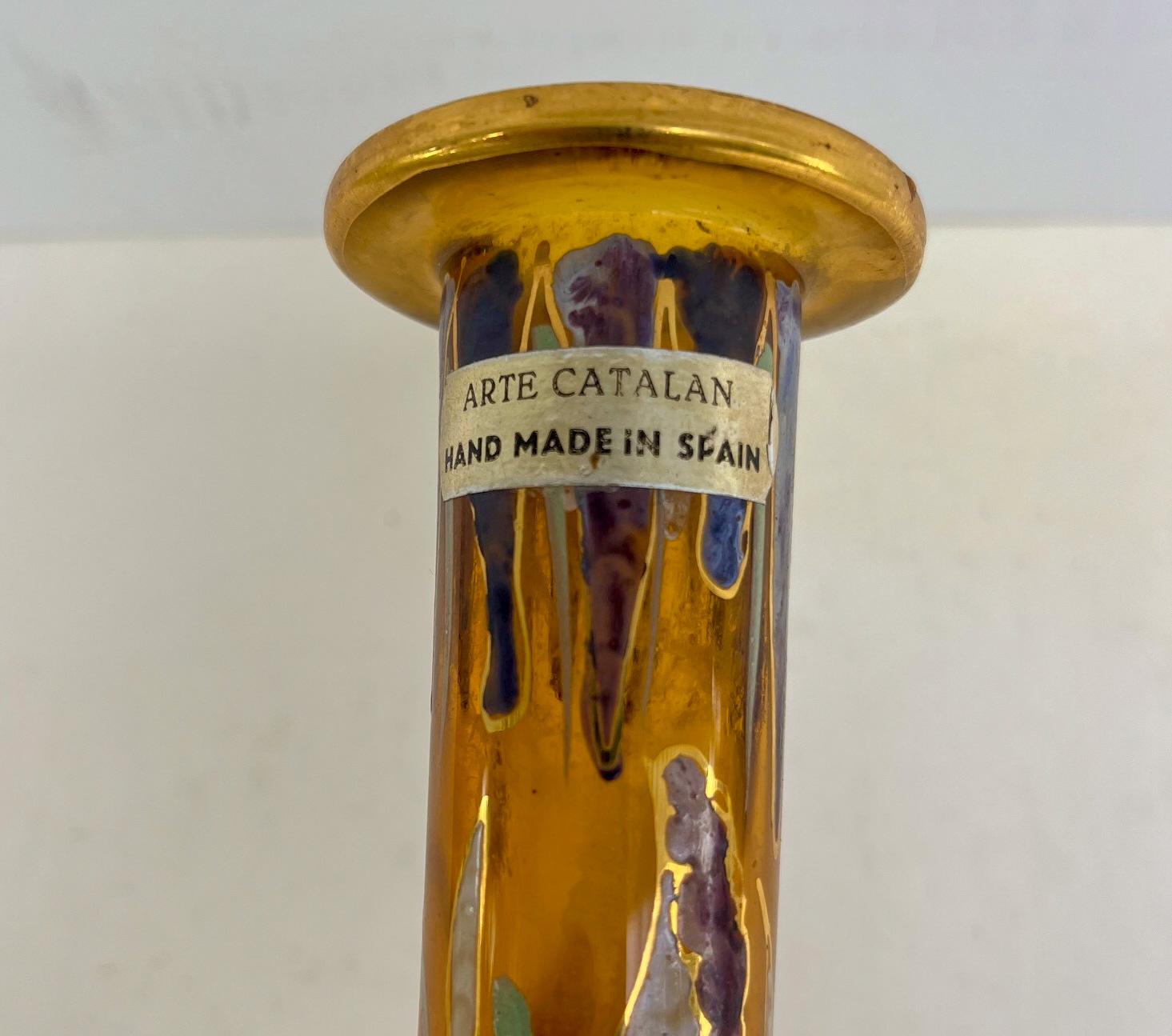 20th Century Mid-Century Catalan Art Glass Long Neck Bottle Vase. For Sale