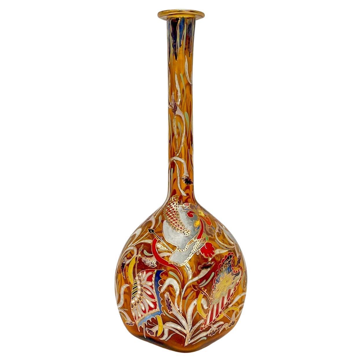 Mid-Century Catalan Art Glass Long Neck Bottle Vase. For Sale