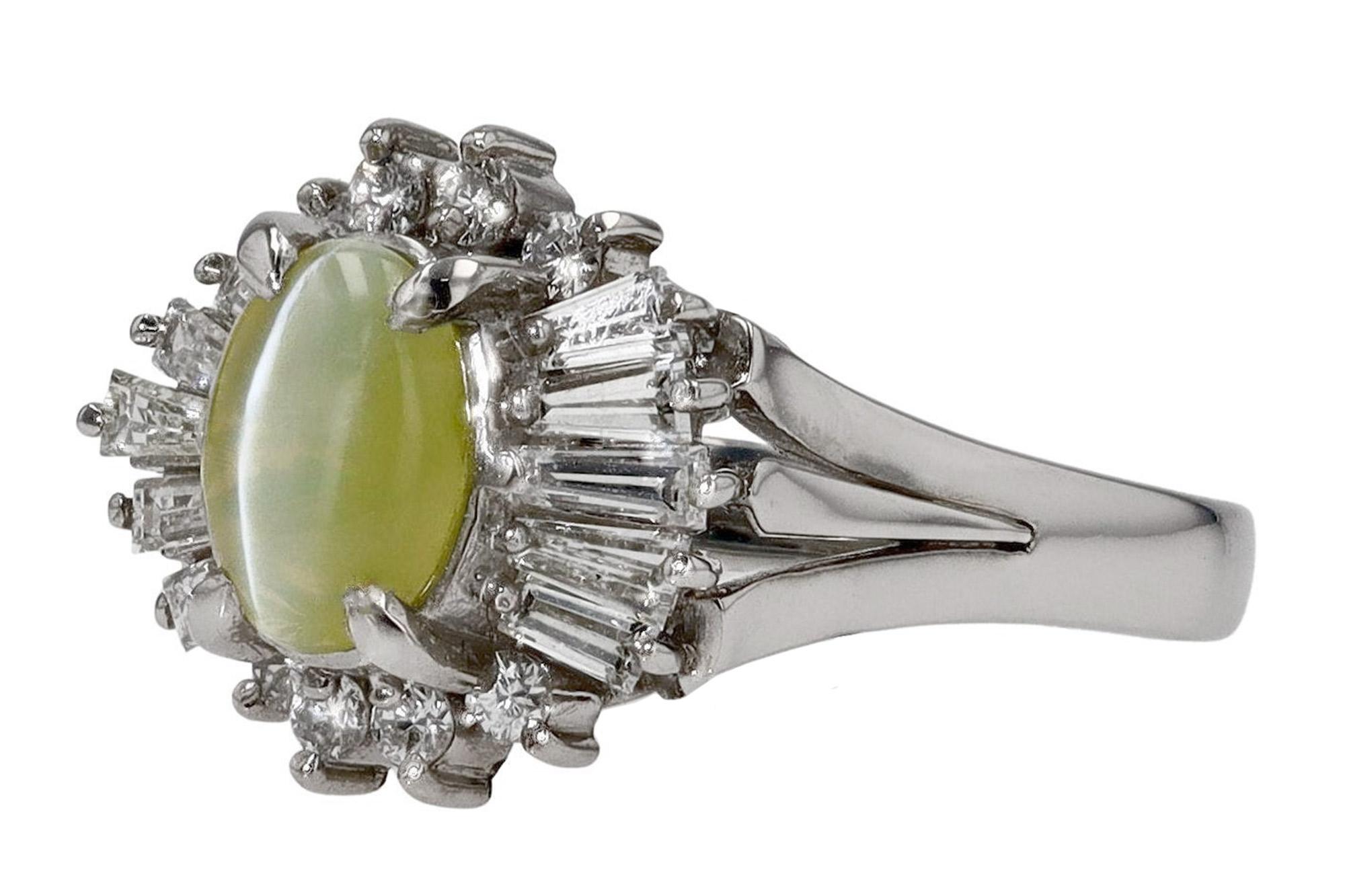 Cabochon Mid Century Cat's Eye Chrysoberyl Cocktail Ring For Sale