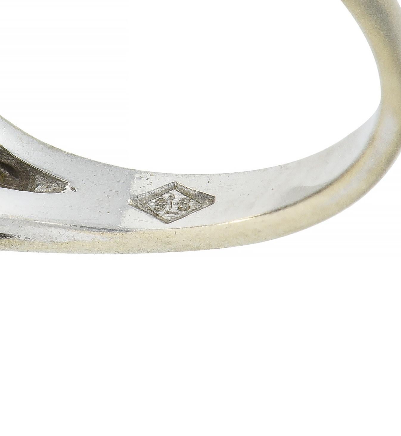 Mid-Century Cat's Eye Chrysoberyl Diamond 14 Karat White Gold Cluster Ring For Sale 4