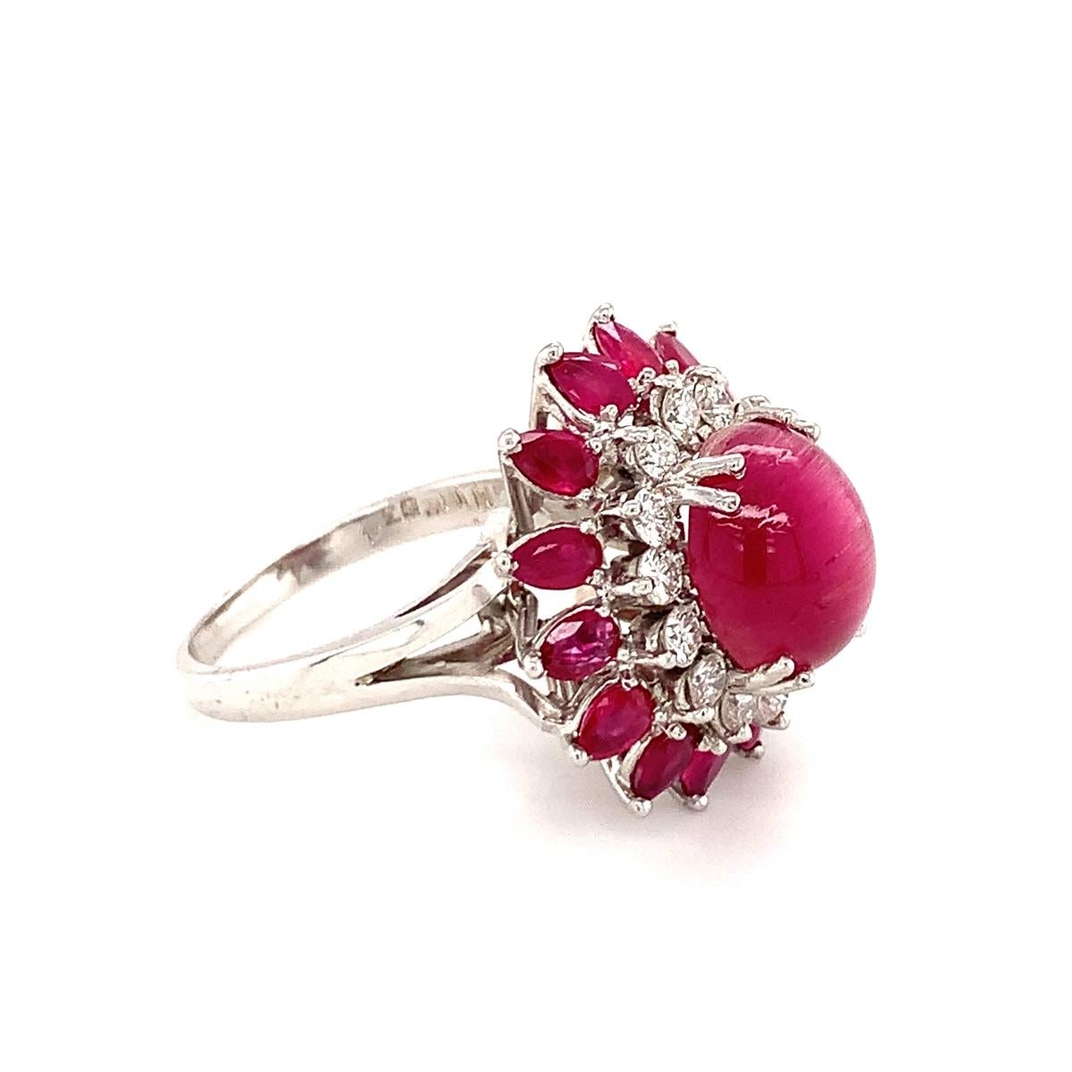 Cabochon Mid-Century Cat's Eye Tourmaline White Gold Cocktail Ring For Sale